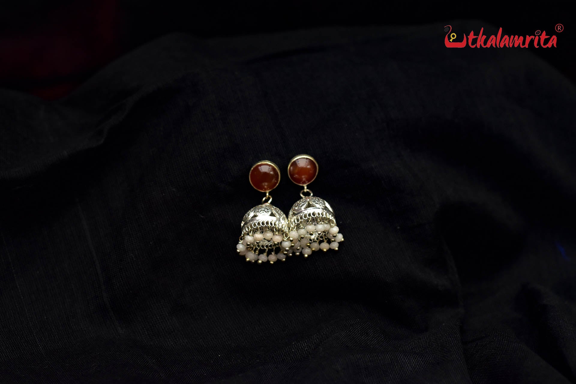 Brown Stone Silver Filigree Jhumka (Earrings Tops)