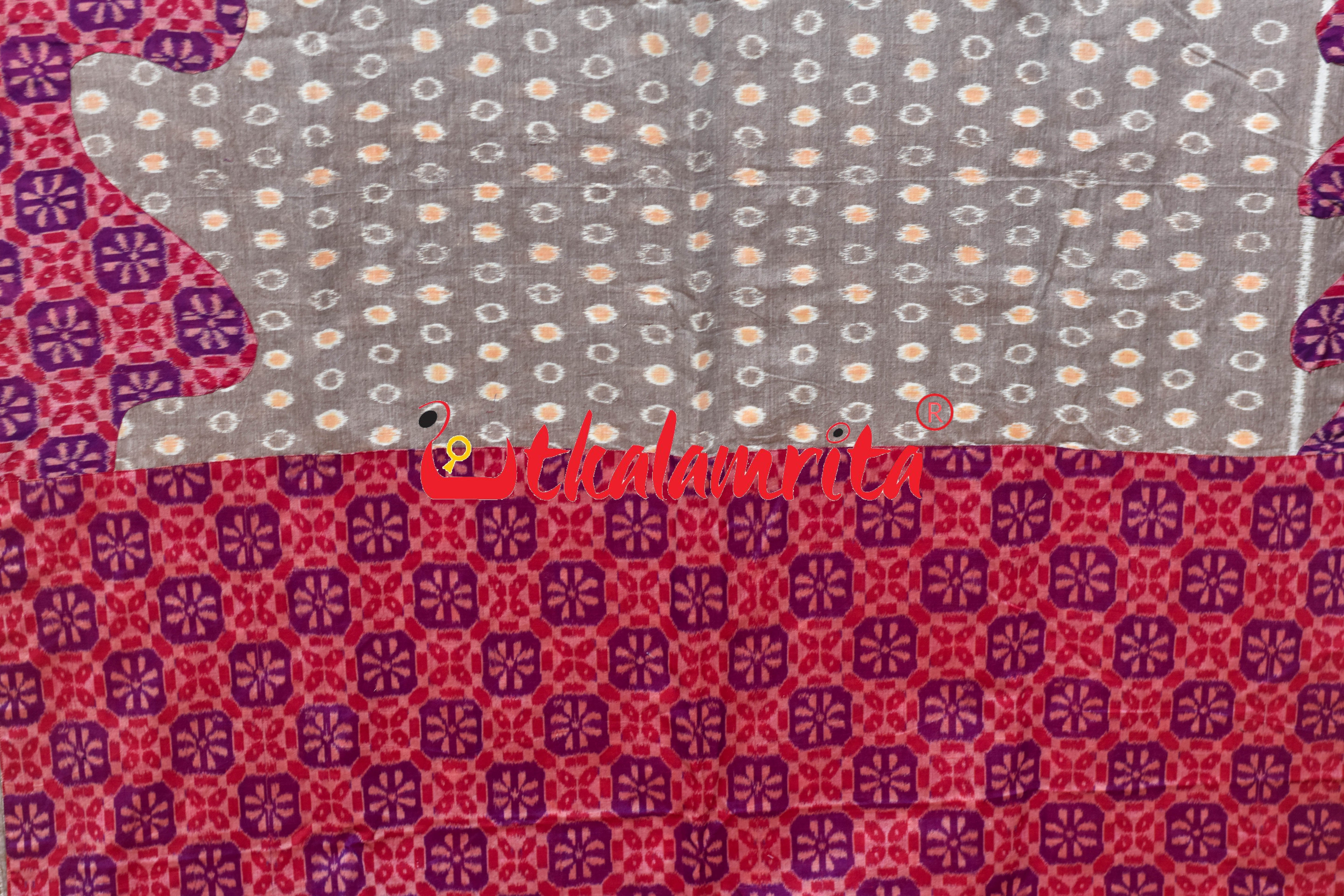 Vintage Beige Bubbles Red 3D Flower Designer Cotton Saree
