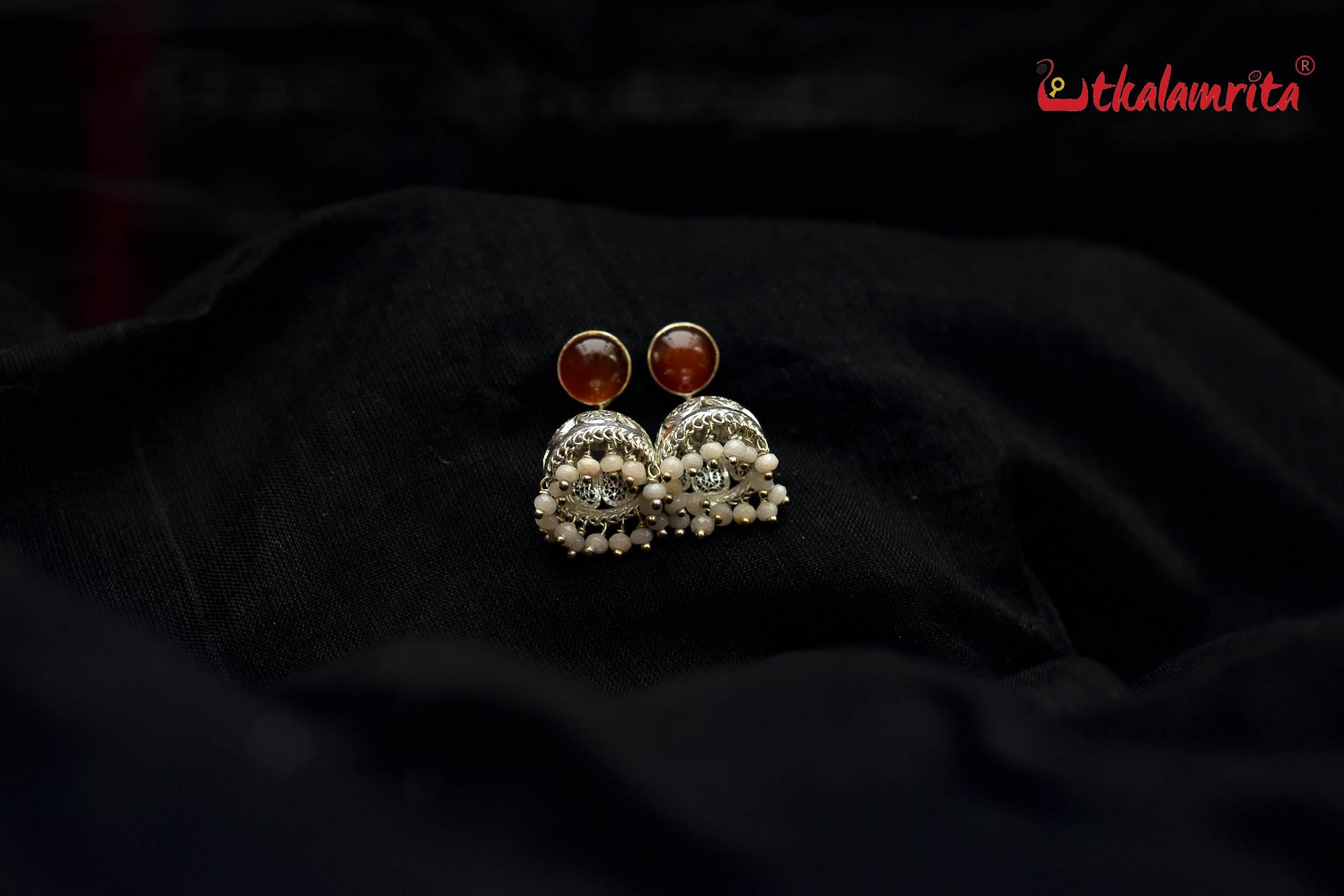 Brown Stone Silver Filigree Jhumka (Earrings Tops)