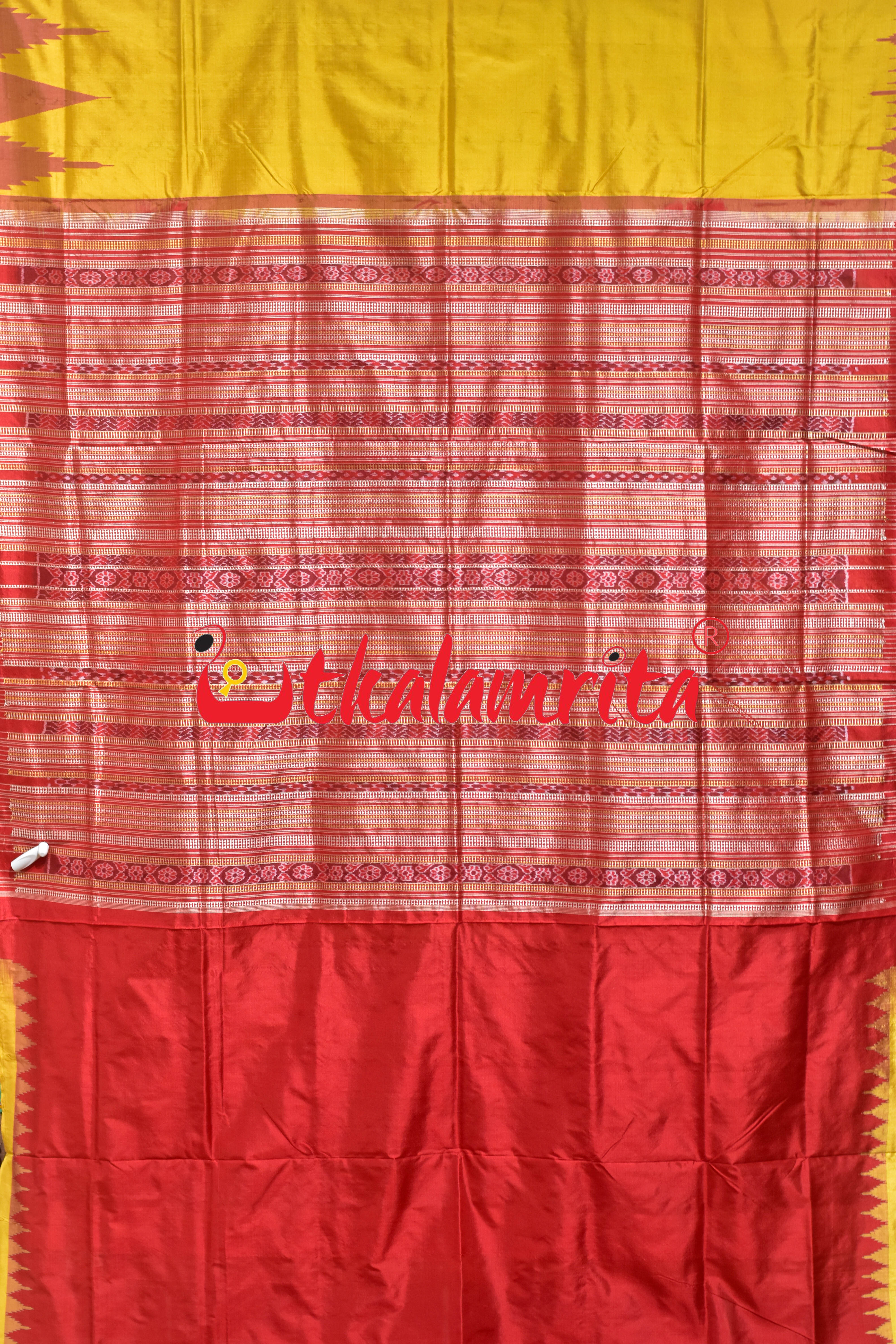 Mustard Red Hata Kumbha Sambalpuri Silk Saree