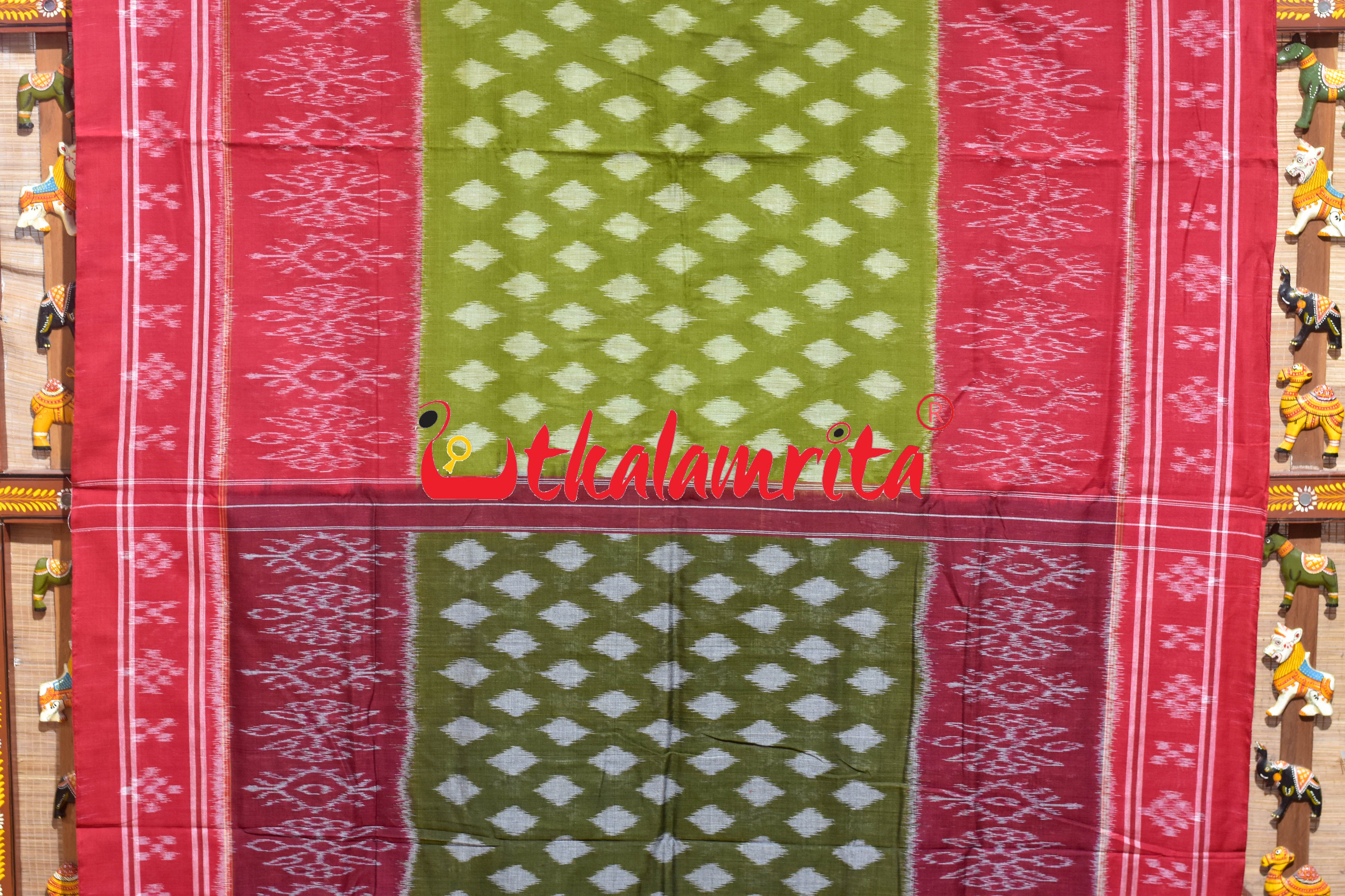 Mehendi Red Pasapali Border Khandua Cotton Saree