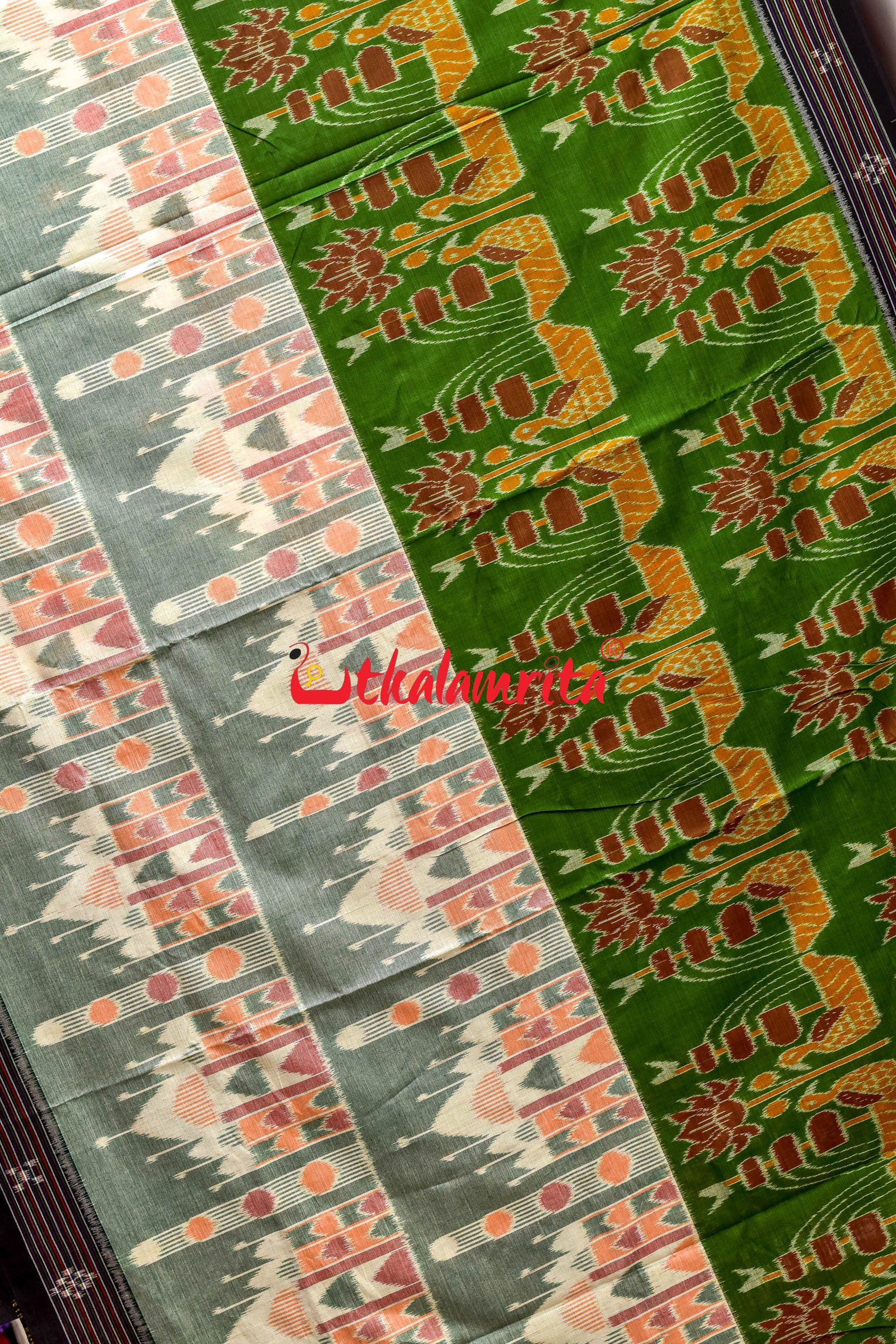 Half Half Taj Mahal Boita Mehndi Khandua Cotton Saree