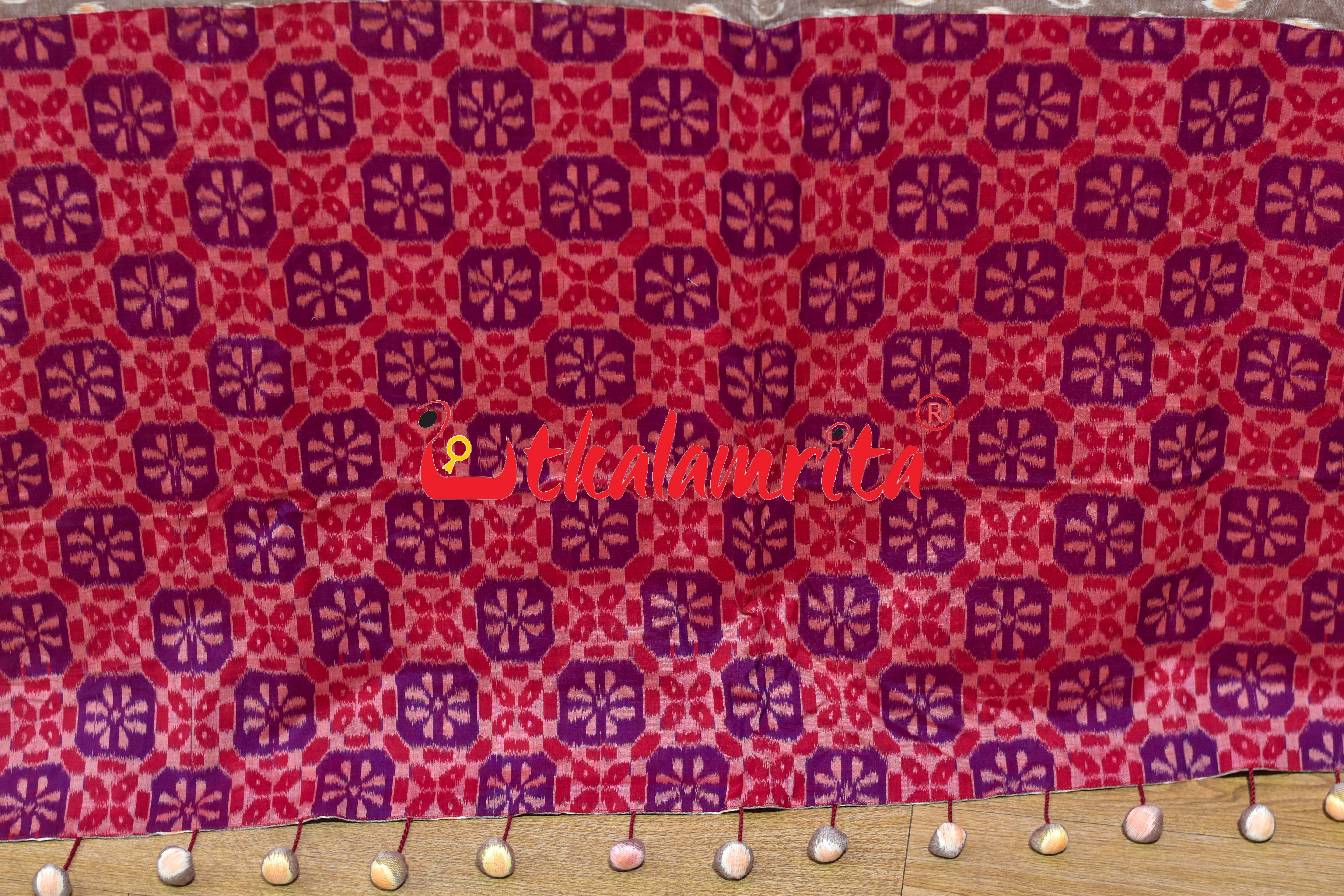 Vintage Beige Bubbles Red 3D Flower Designer Cotton Saree