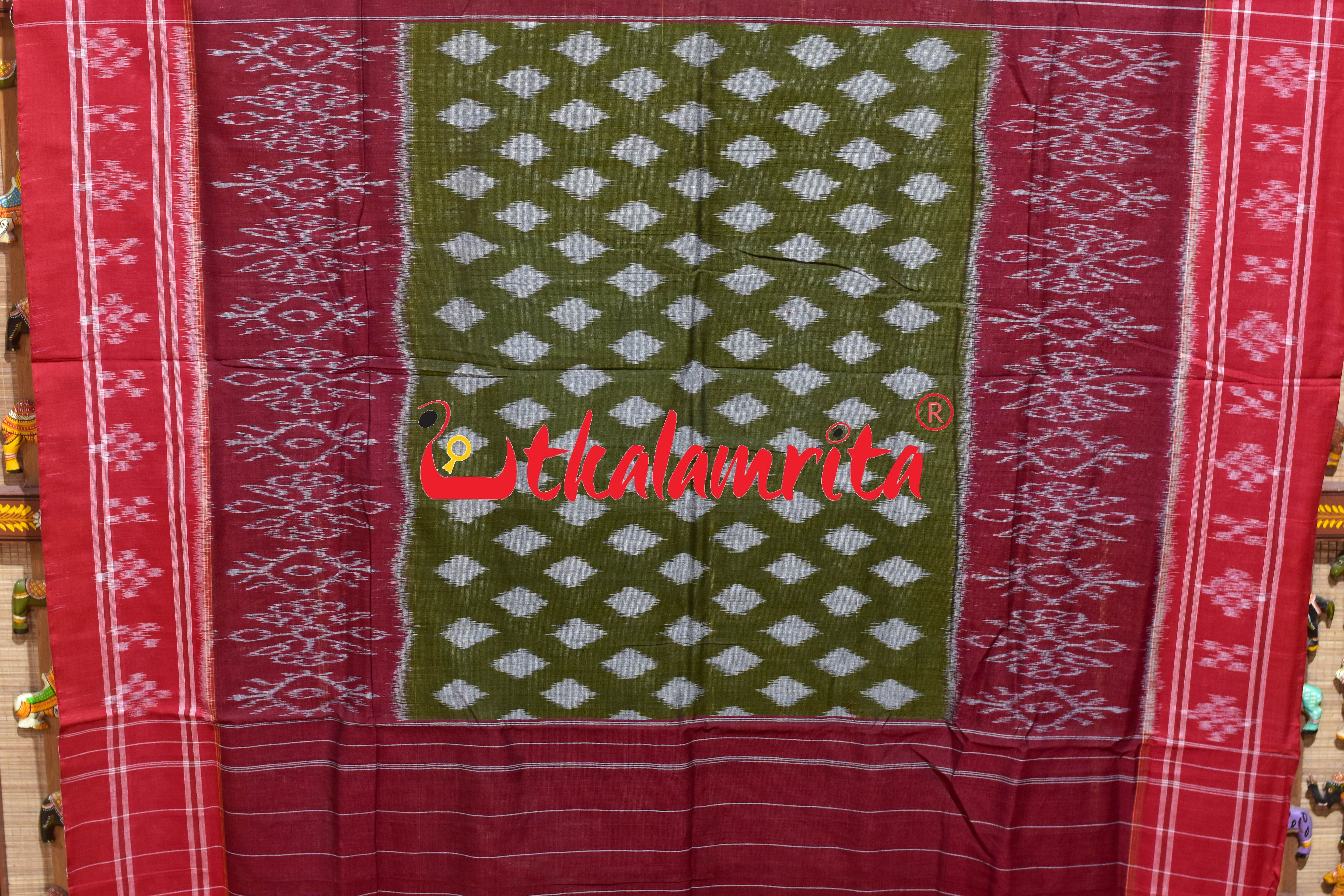Mehendi Red Pasapali Border Khandua Cotton Saree