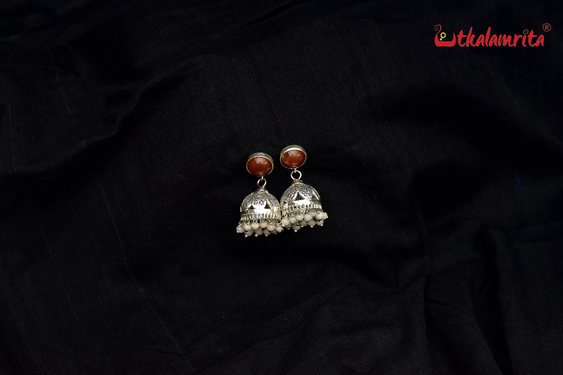 Brown Stone Silver Filigree Jhumka (Earrings Tops)