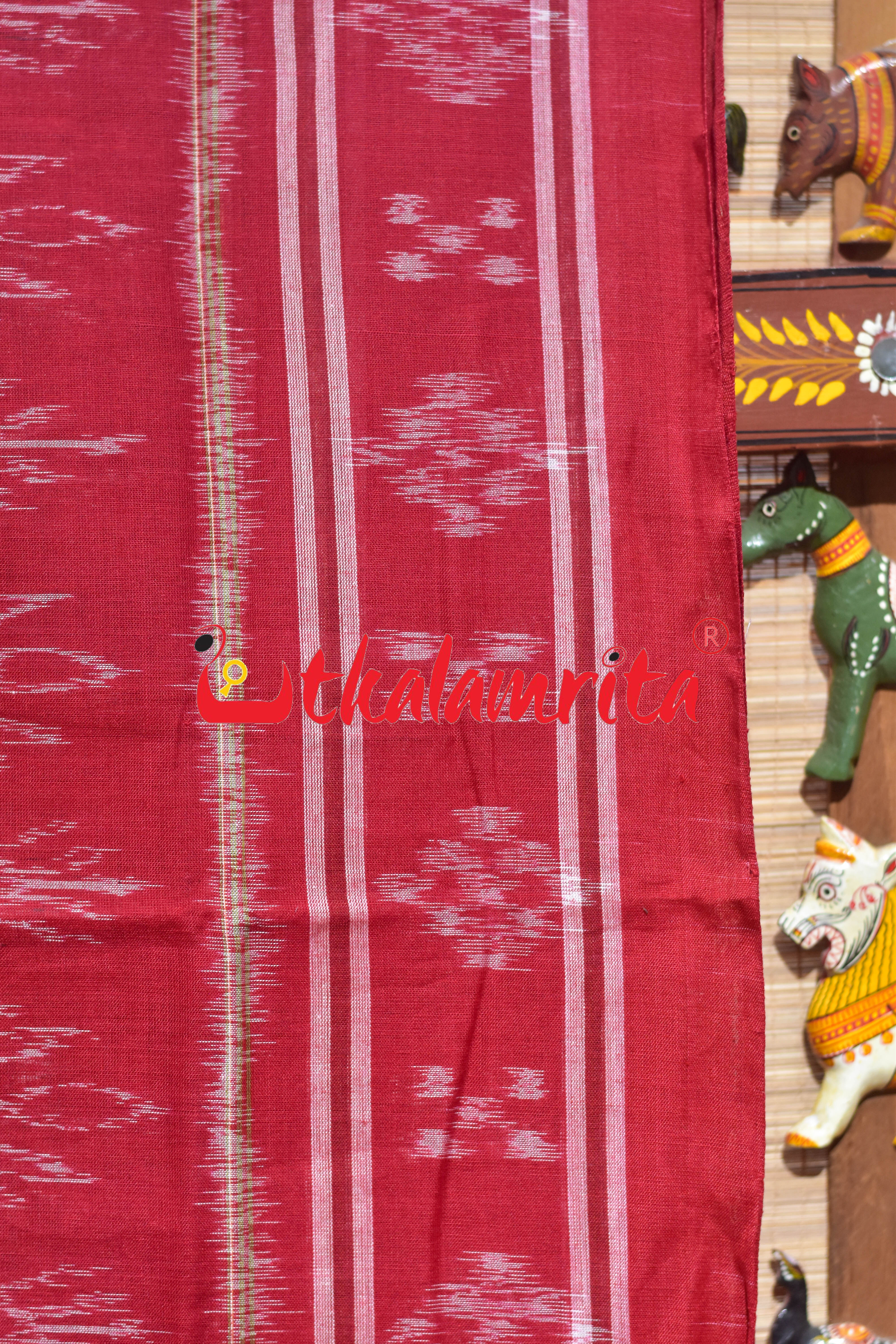 Mehendi Red Pasapali Border Khandua Cotton Saree