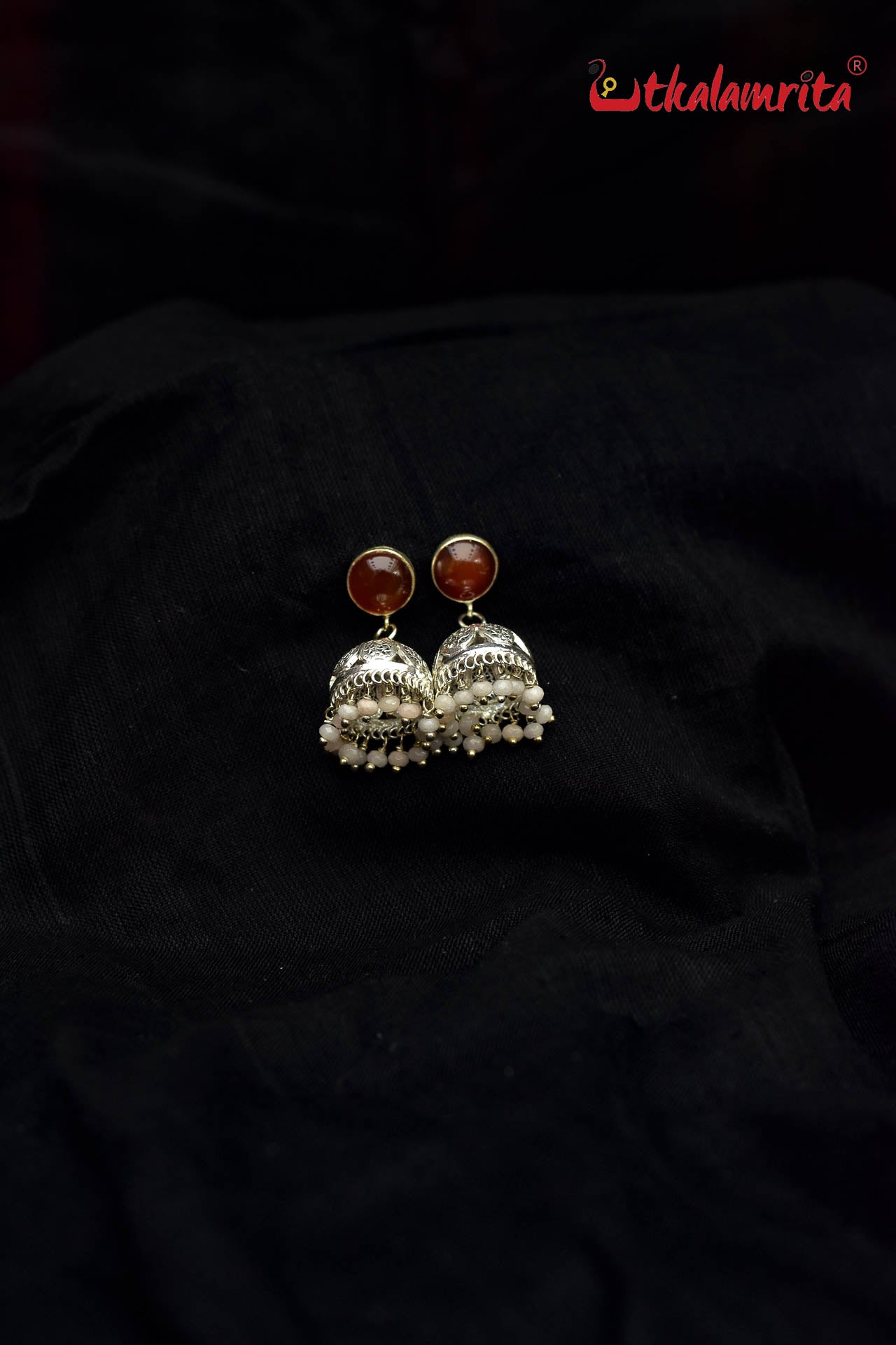 Brown Stone Silver Filigree Jhumka (Earrings Tops)