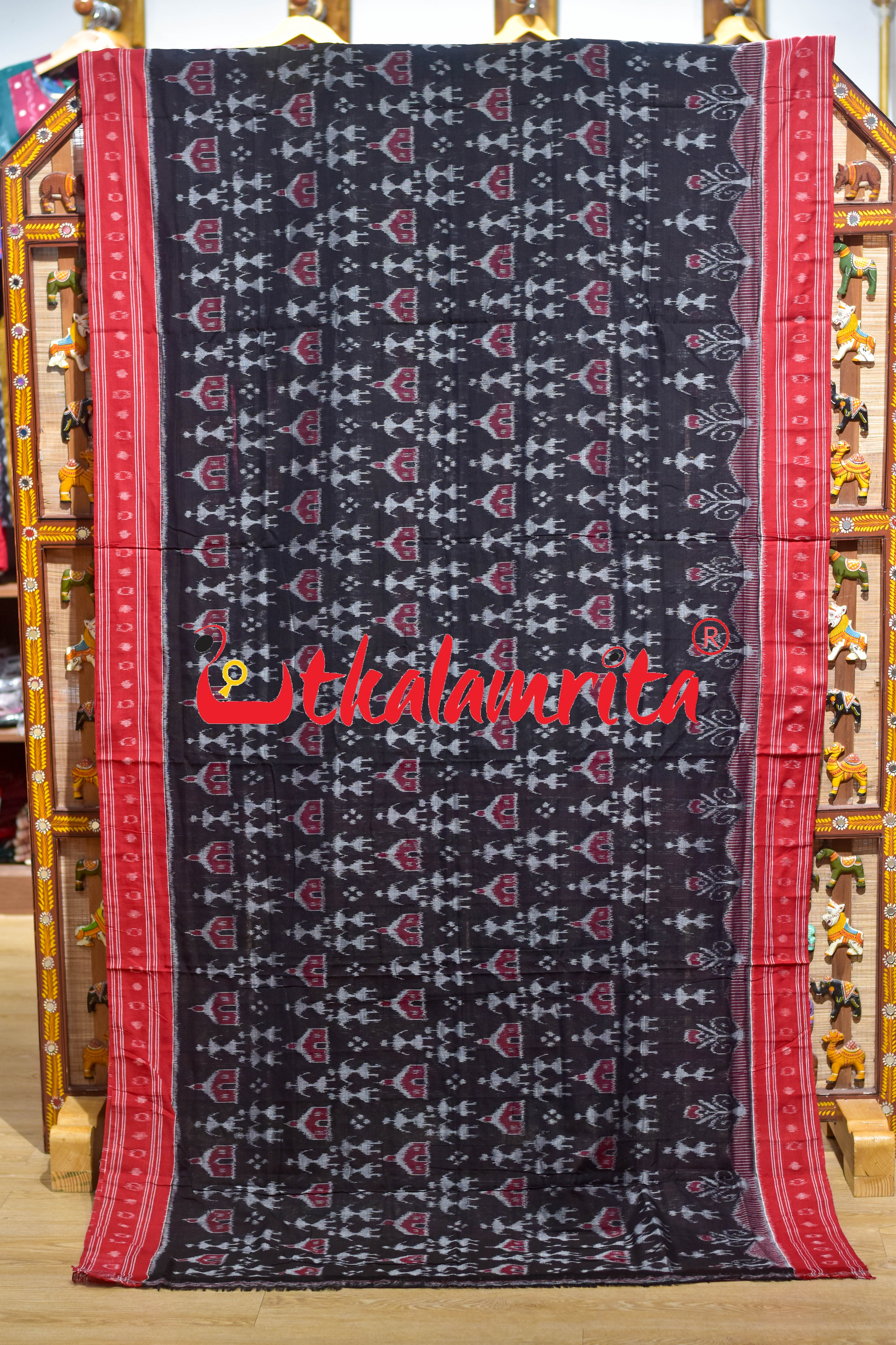 Black Red Tribal Homes Khandua Cotton Saree