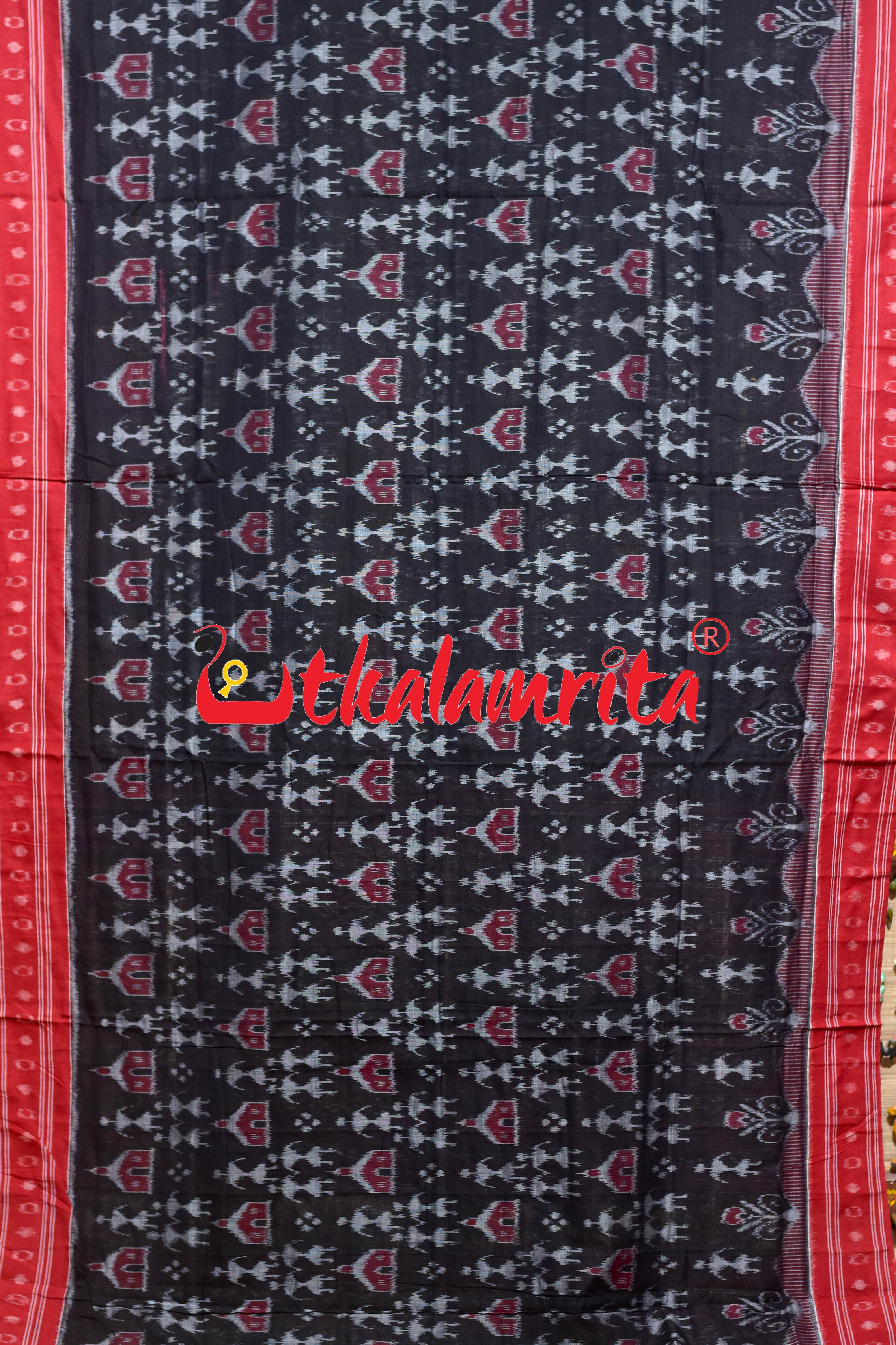 Black Red Tribal Homes Khandua Cotton Saree