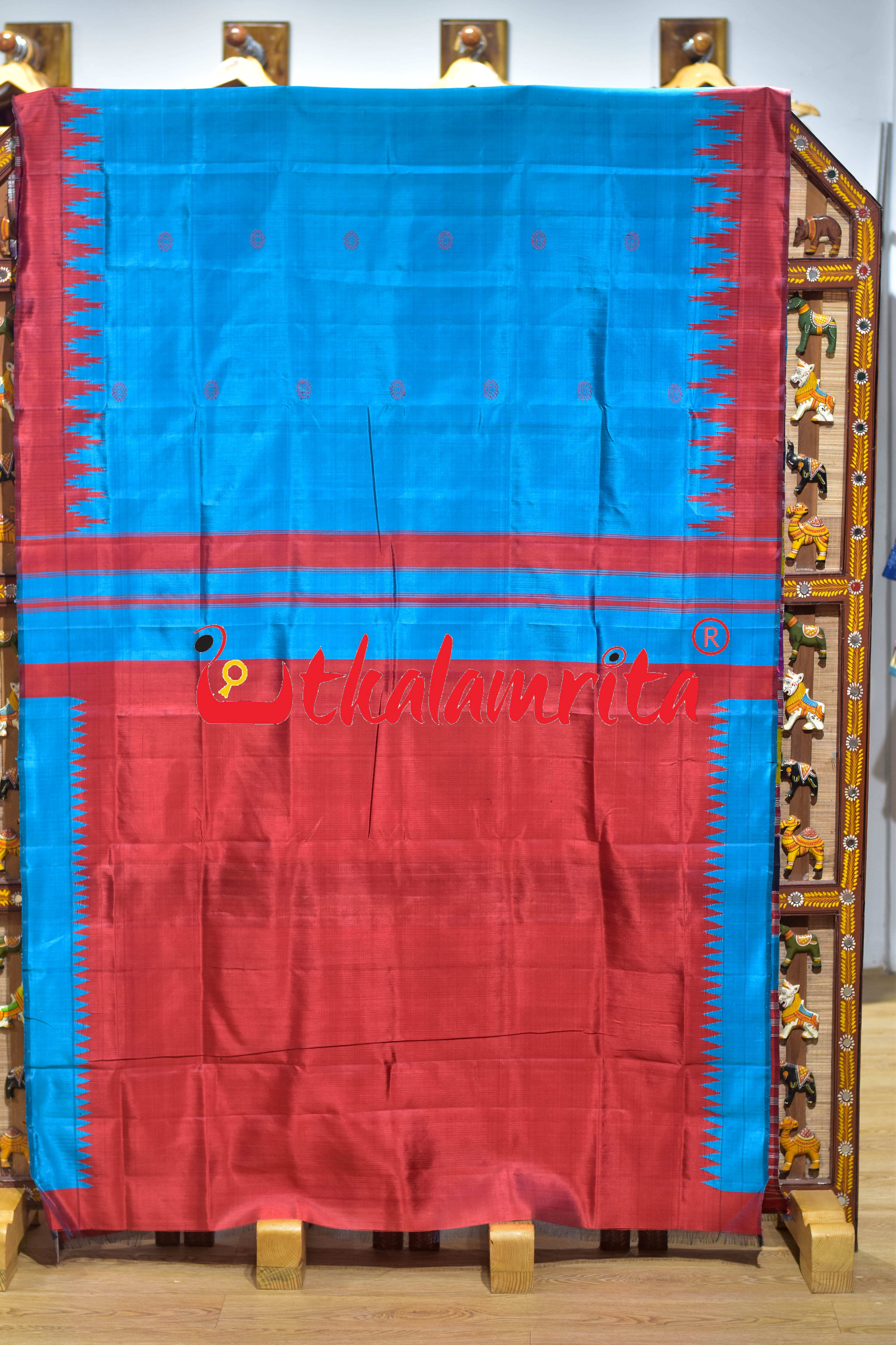 Blue Traditional Kalasa Padma Double Anchal Berhampuri Silk Saree