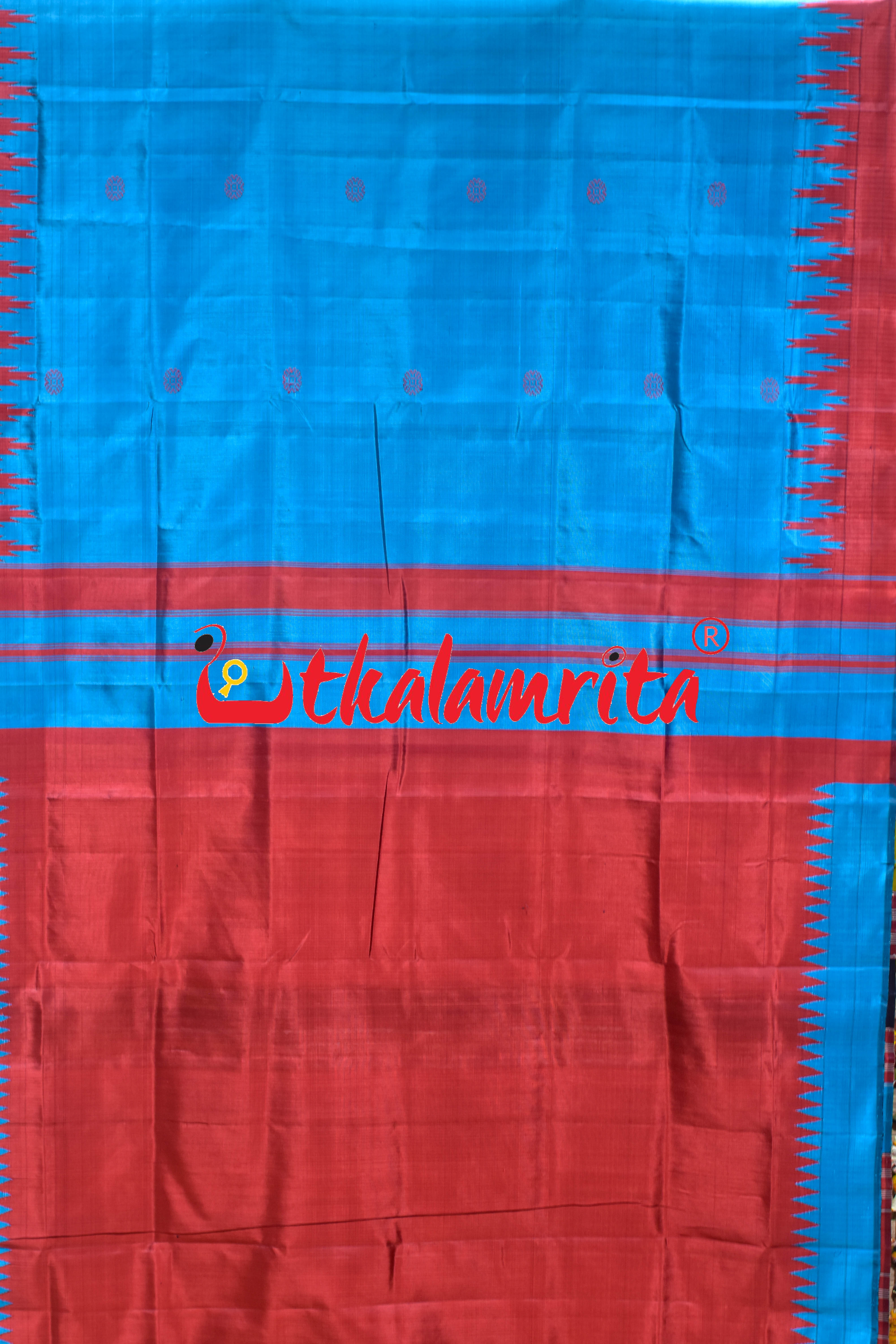 Blue Traditional Kalasa Padma Double Anchal Berhampuri Silk Saree