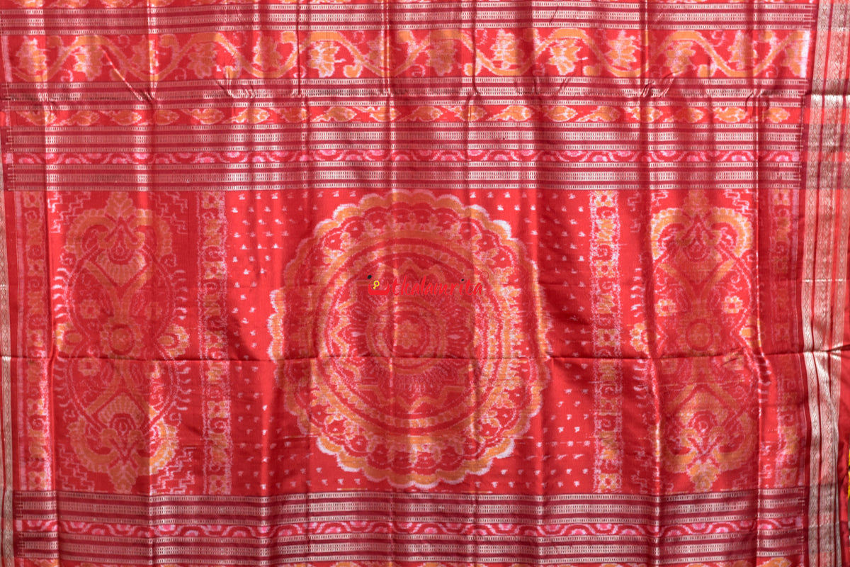 Padma Lakhmi Pada Red Sambalpuri Silk Saree