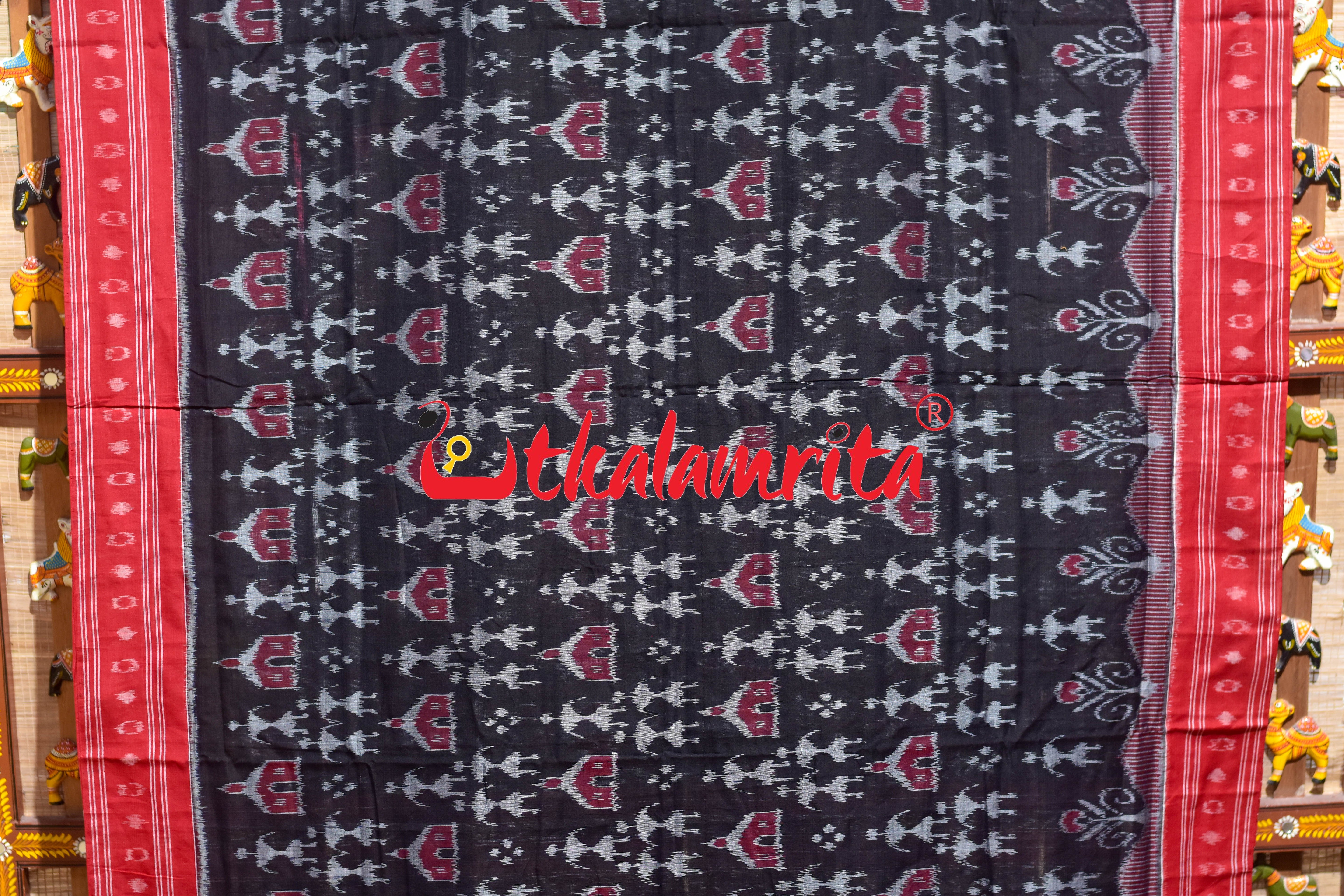Black Red Tribal Homes Khandua Cotton Saree