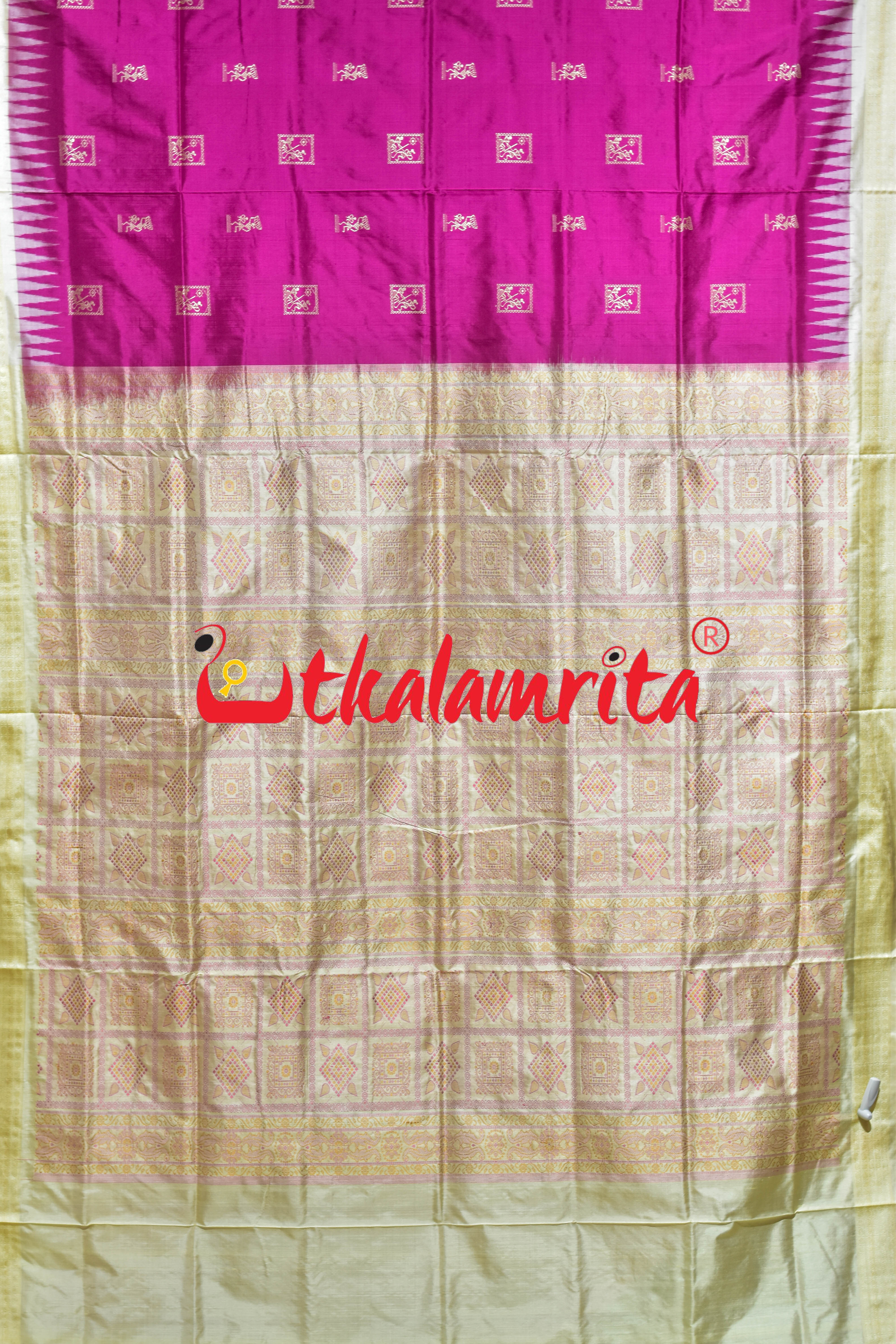Rani Pink Off White Tribal Bomkai Silk Saree