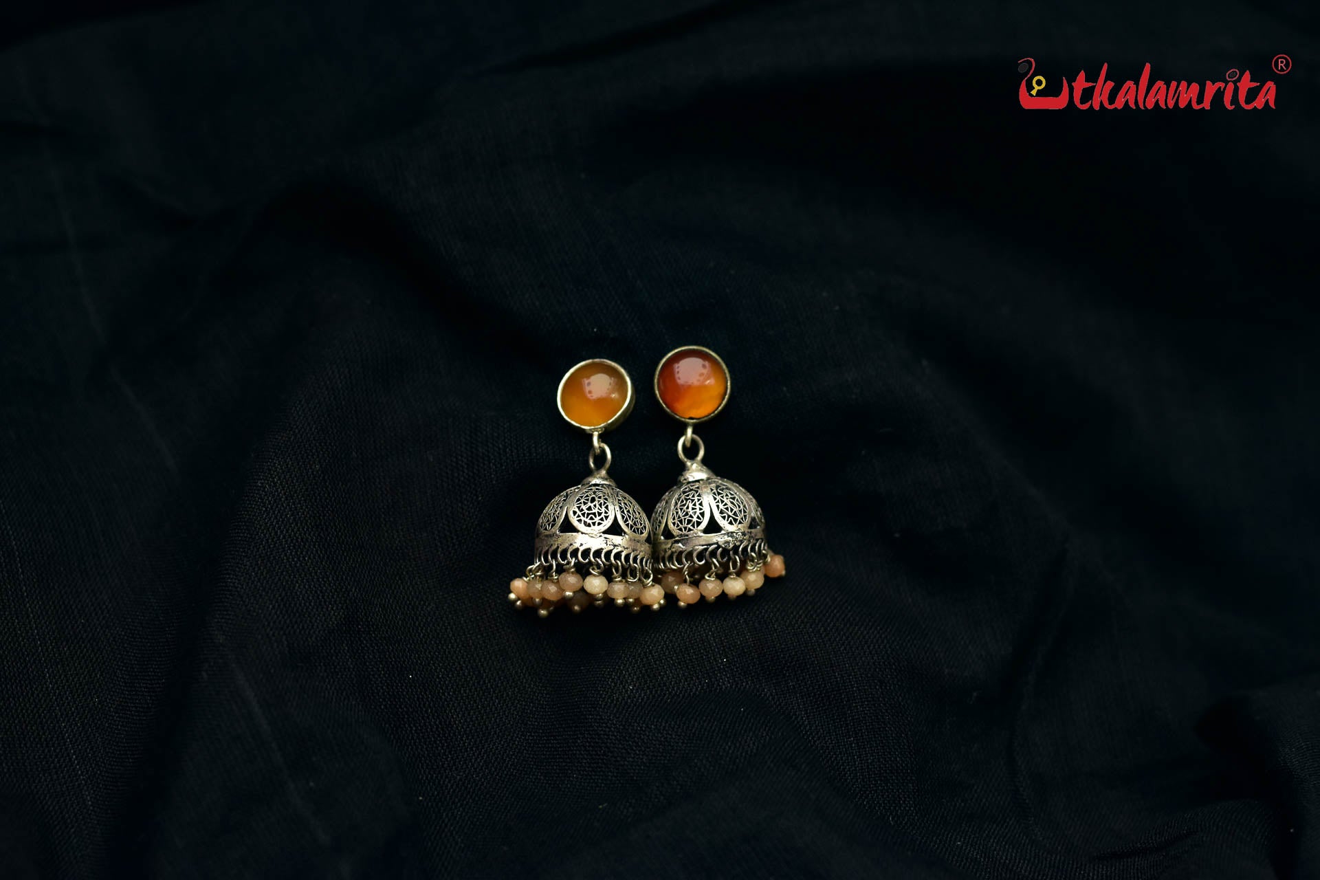 Orange Filigree Jhumka (Earrings Tops)