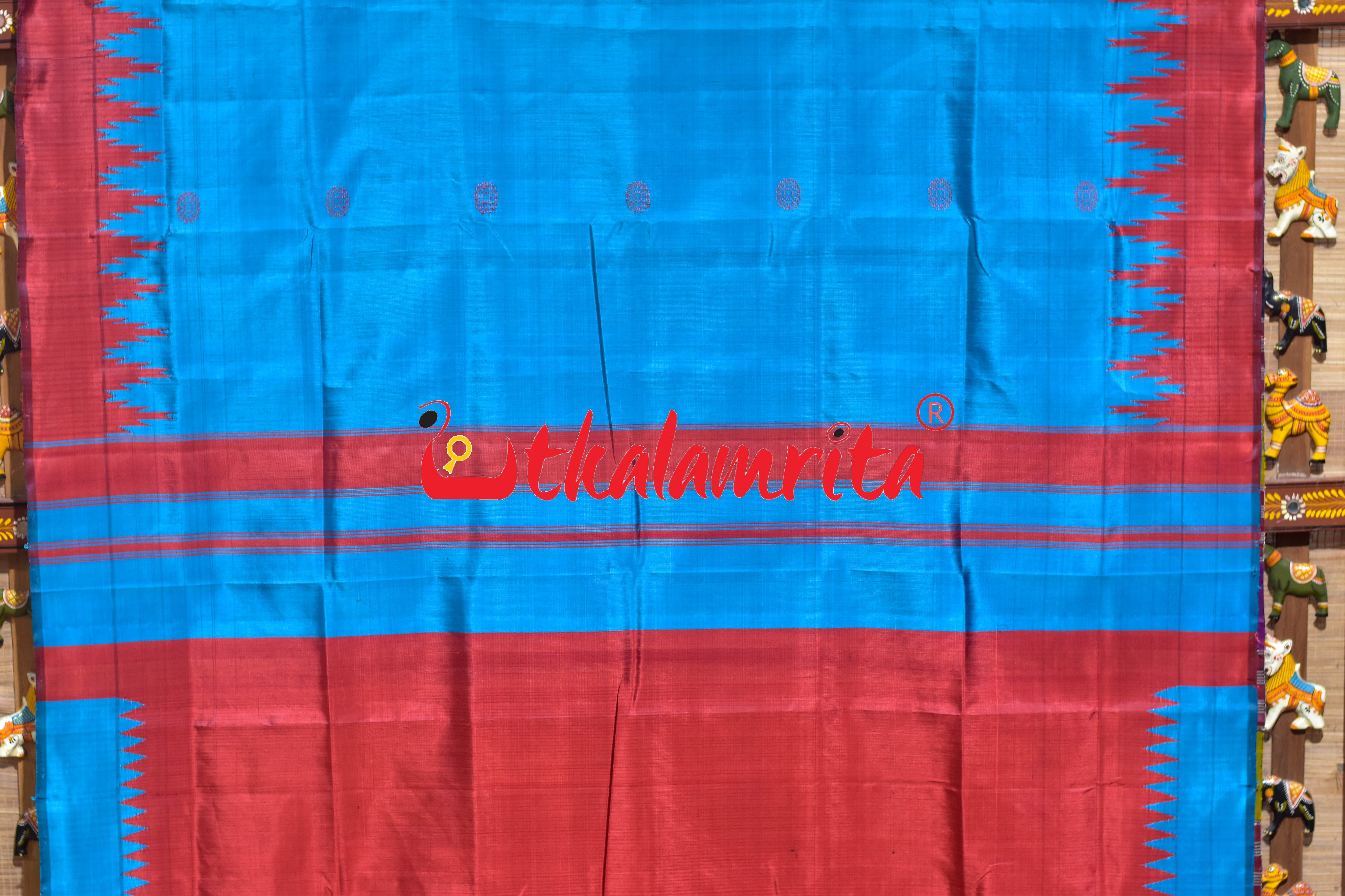 Blue Traditional Kalasa Padma Double Anchal Berhampuri Silk Saree