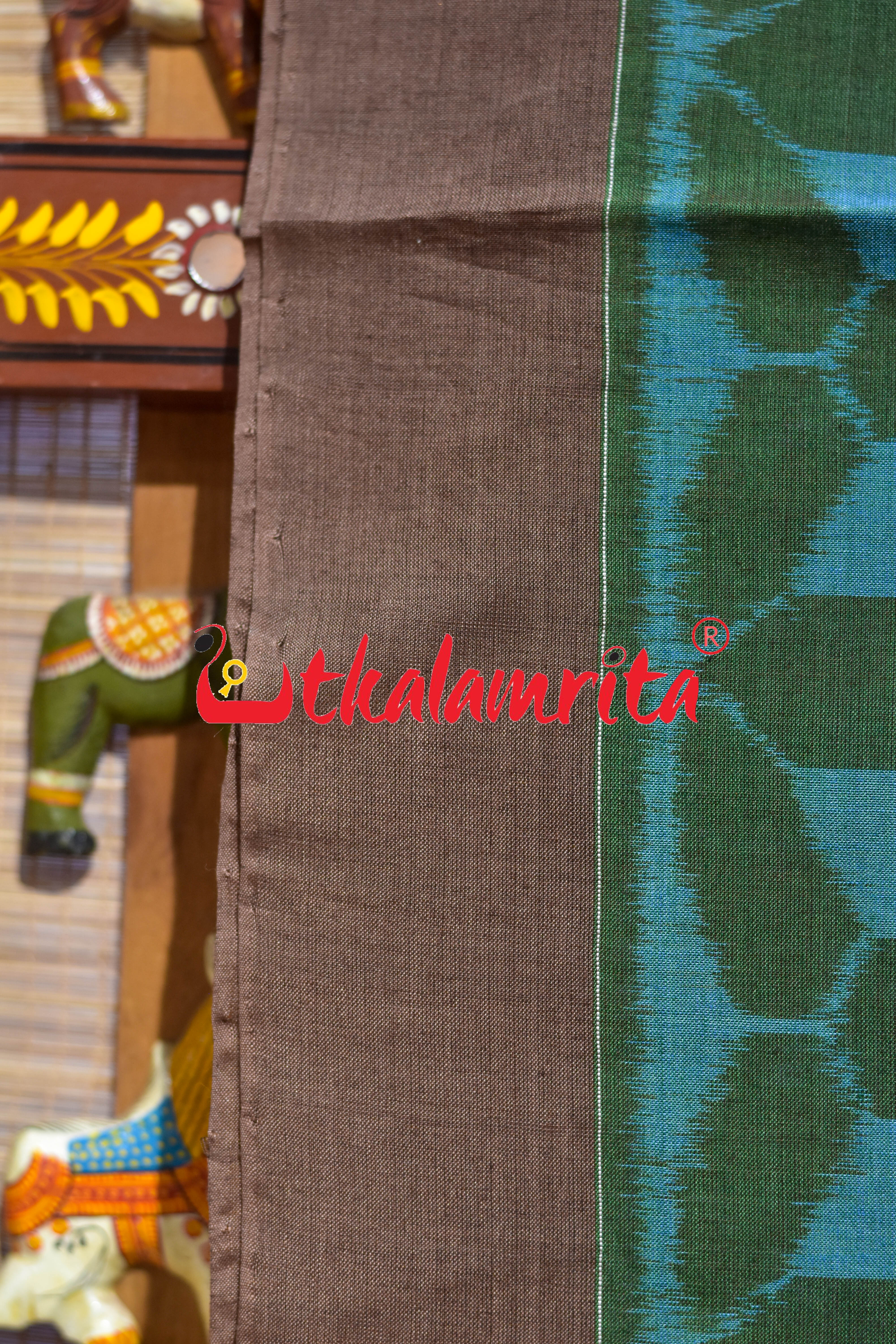 Hexagon Flower Green Blue Khandua Cotton Saree