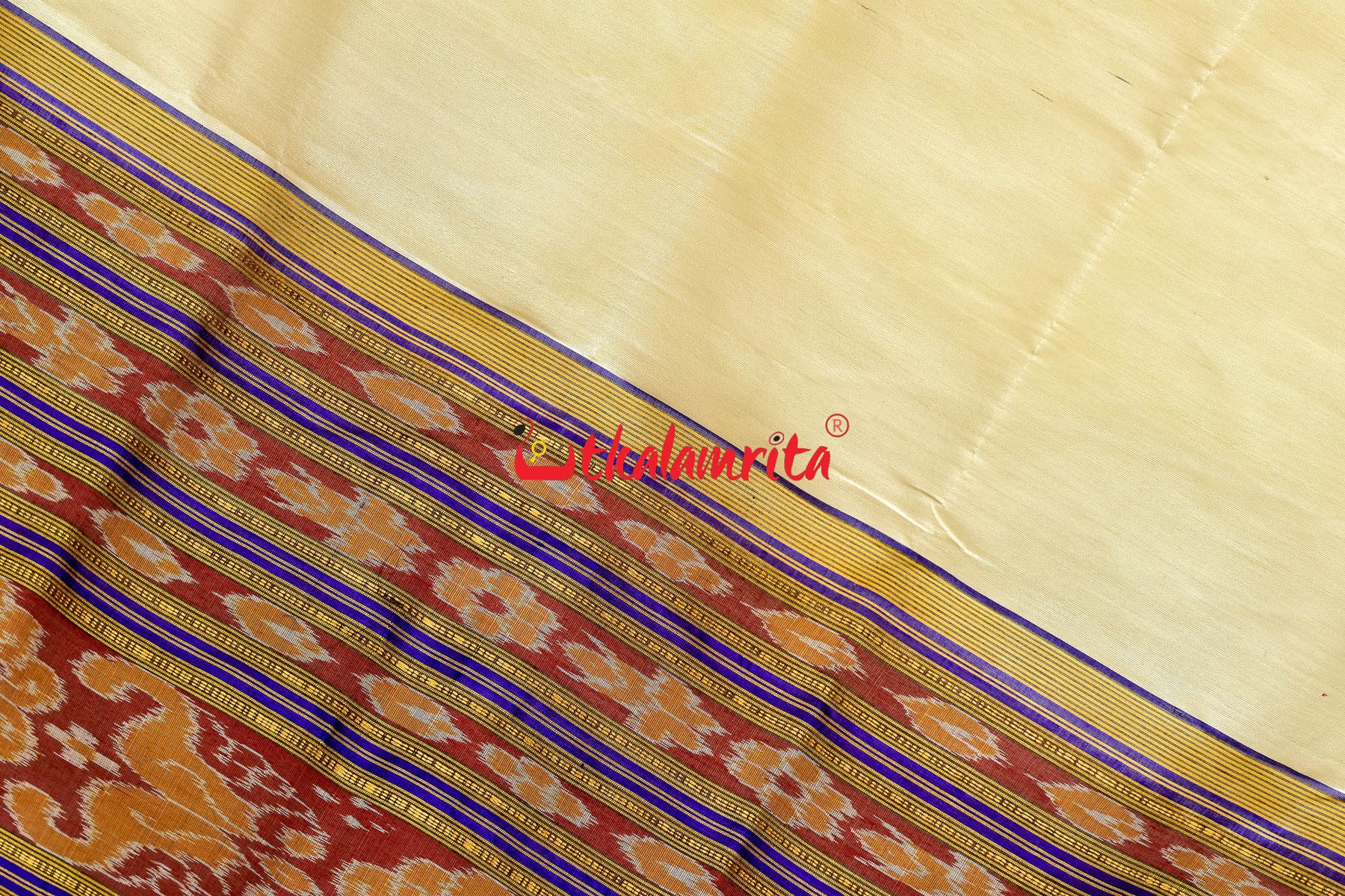 Snow White Ganga Jamuna Khandua Silk Saree