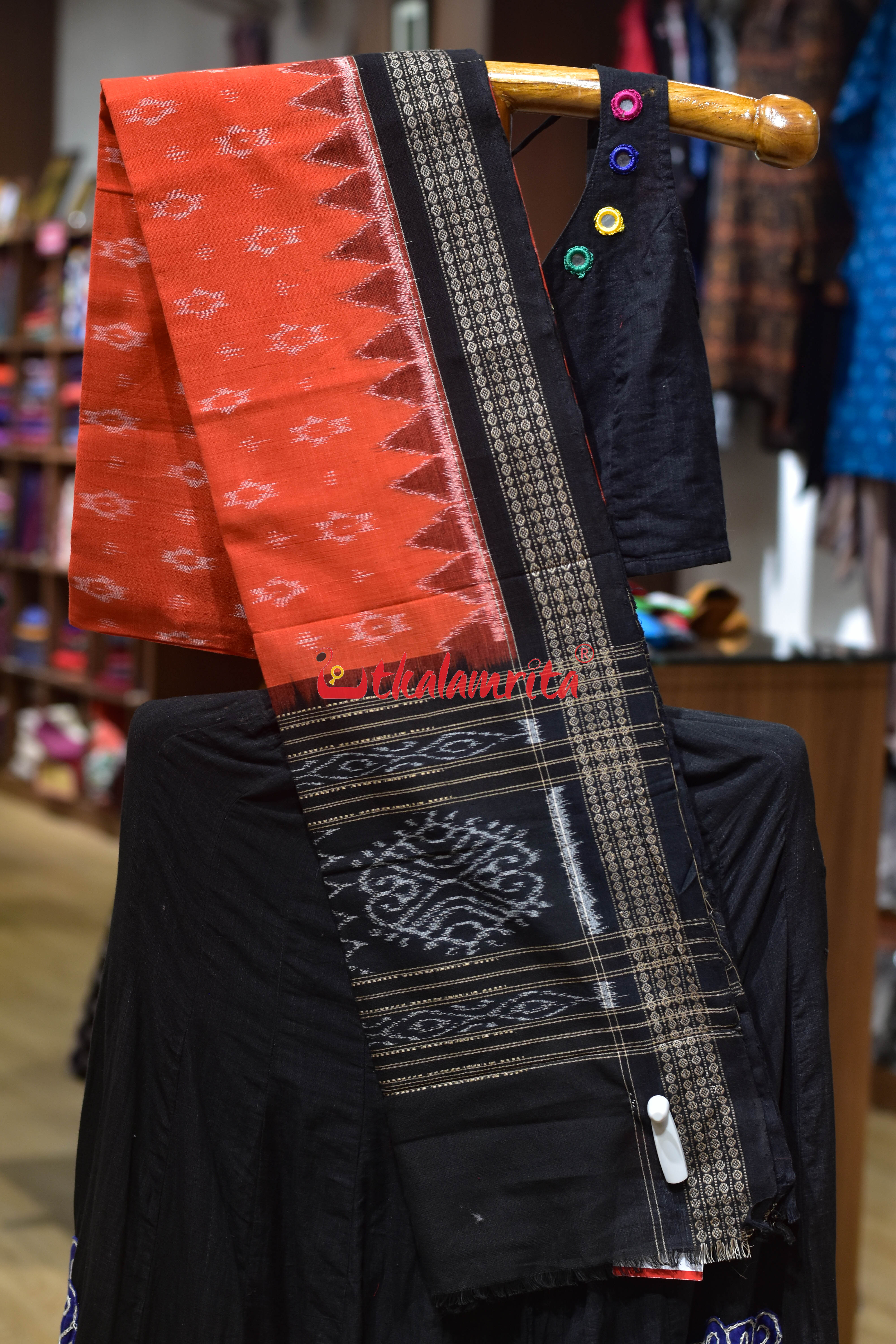Orange with Black Body Bandha Cotton (Dupatta)