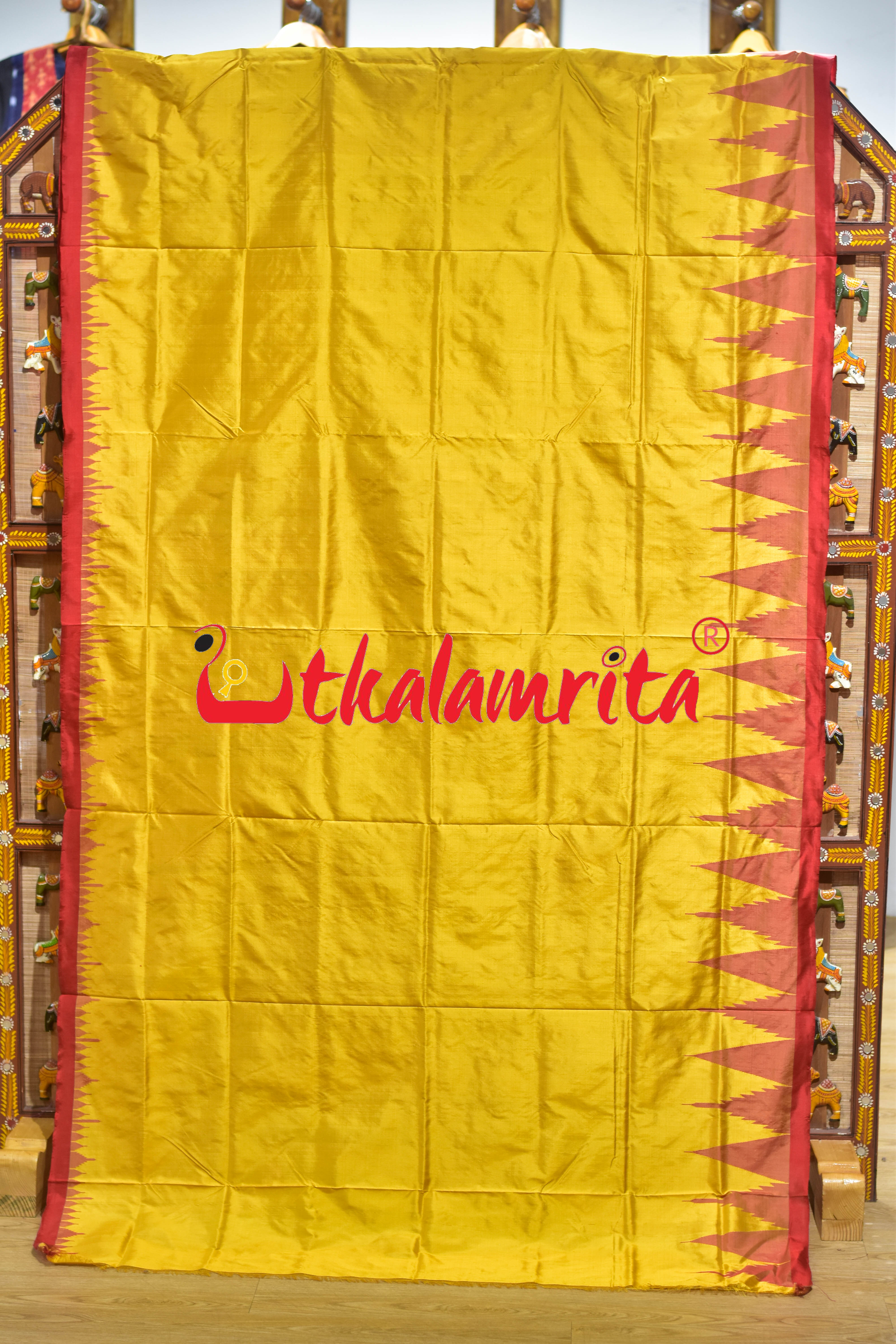 Mustard Red Hata Kumbha Sambalpuri Silk Saree