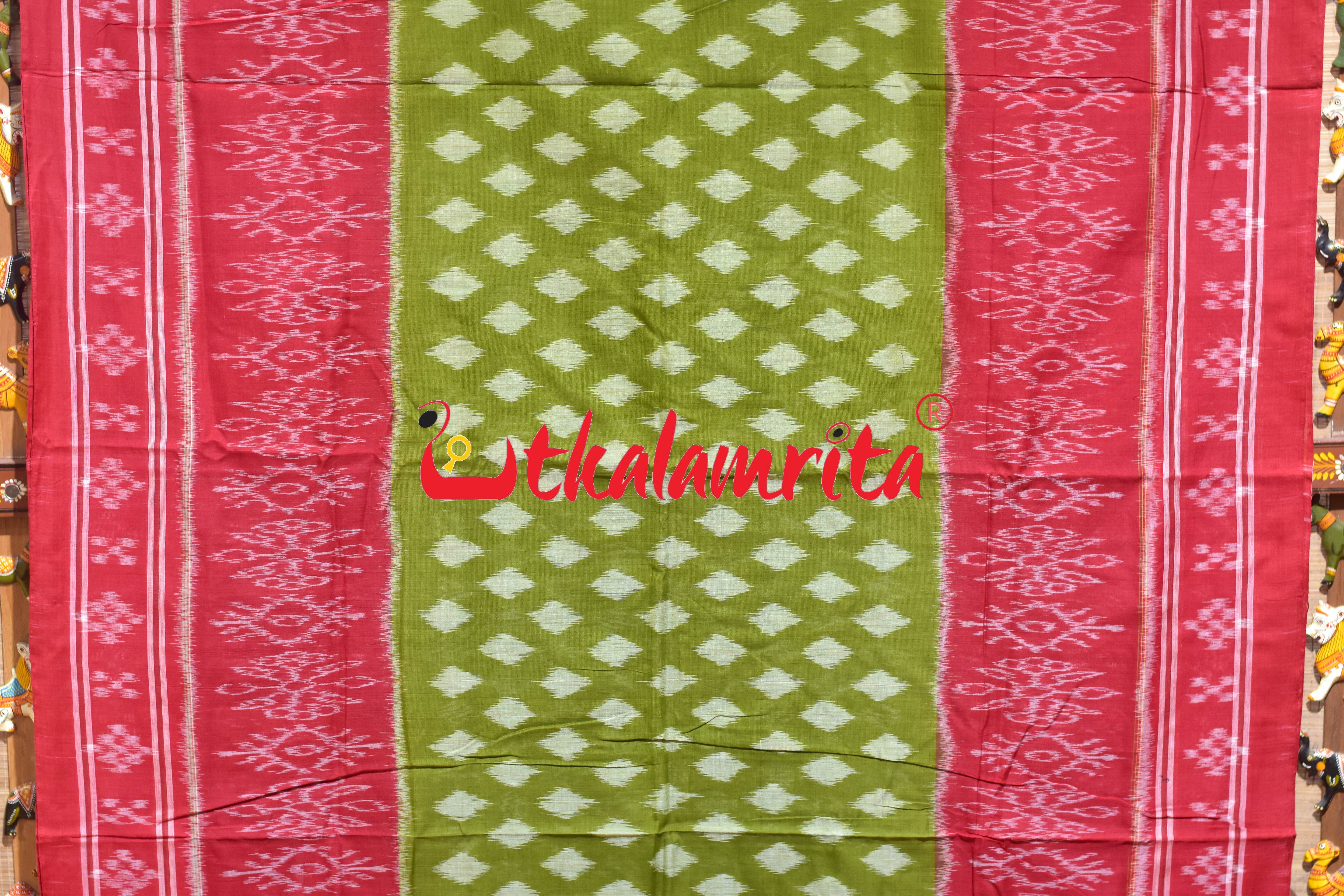 Mehendi Red Pasapali Border Khandua Cotton Saree