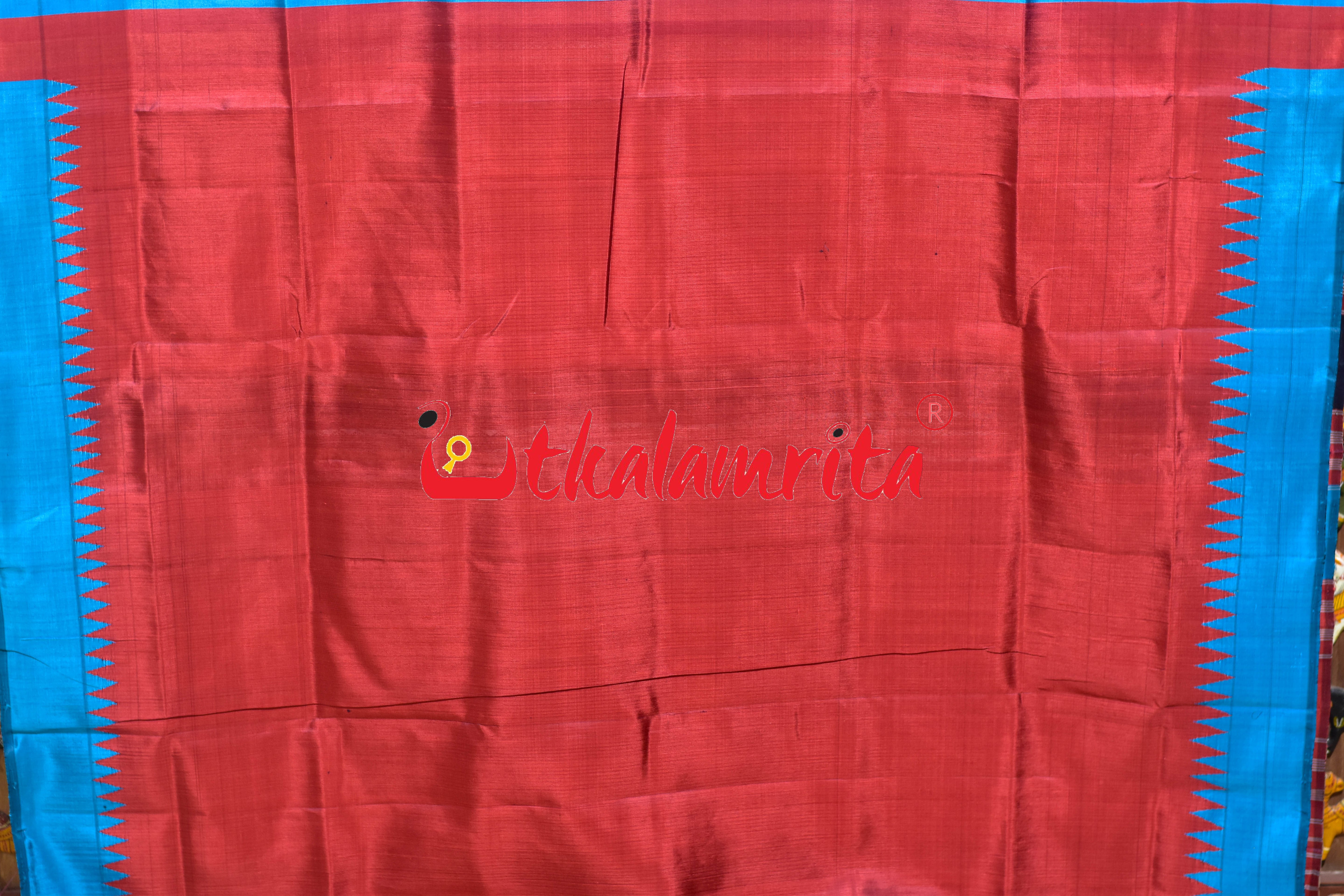 Blue Traditional Kalasa Padma Double Anchal Berhampuri Silk Saree