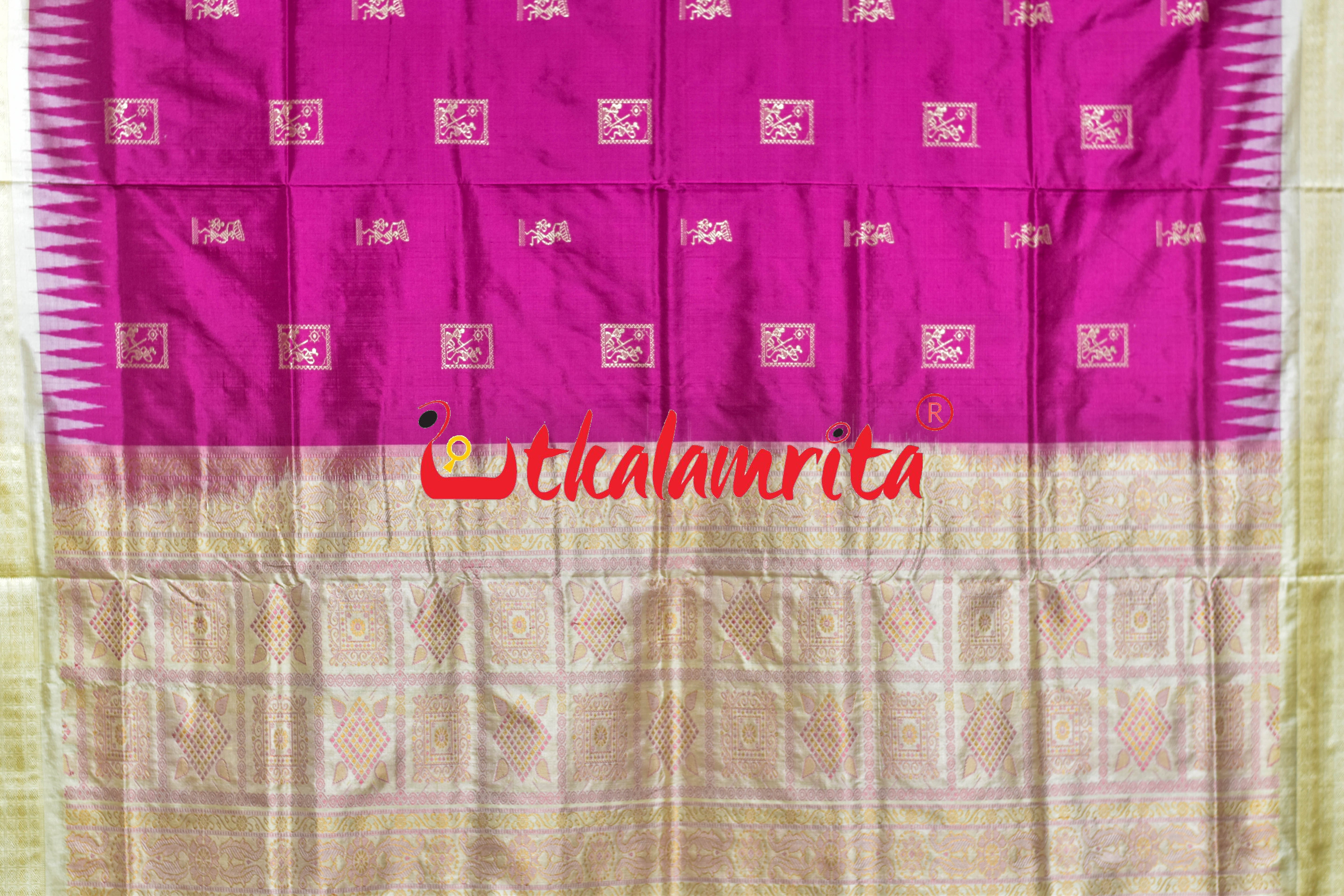 Rani Pink Off White Tribal Bomkai Silk Saree