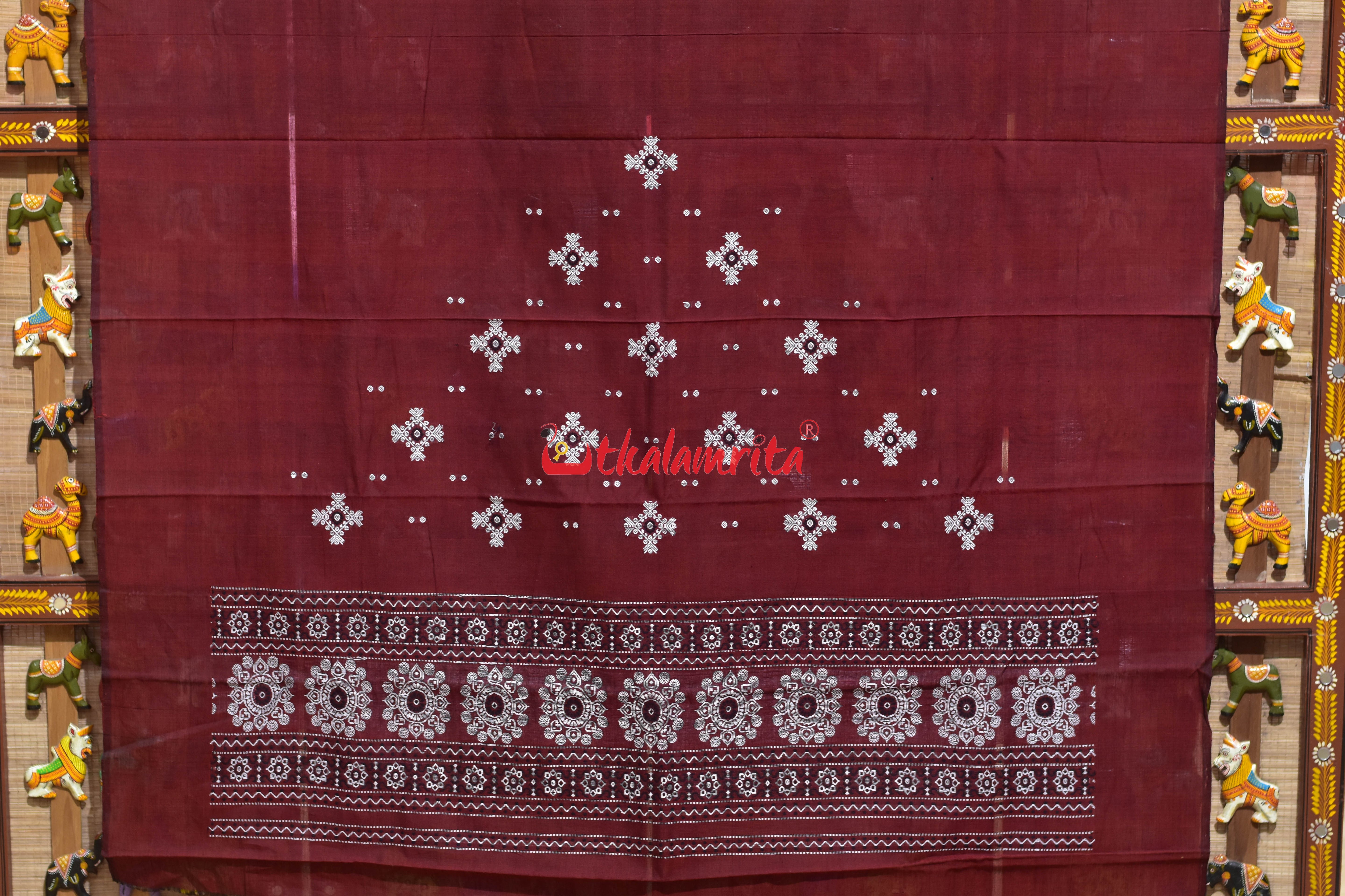 Maroon with White Yellow Flower Bomkai Dress Set