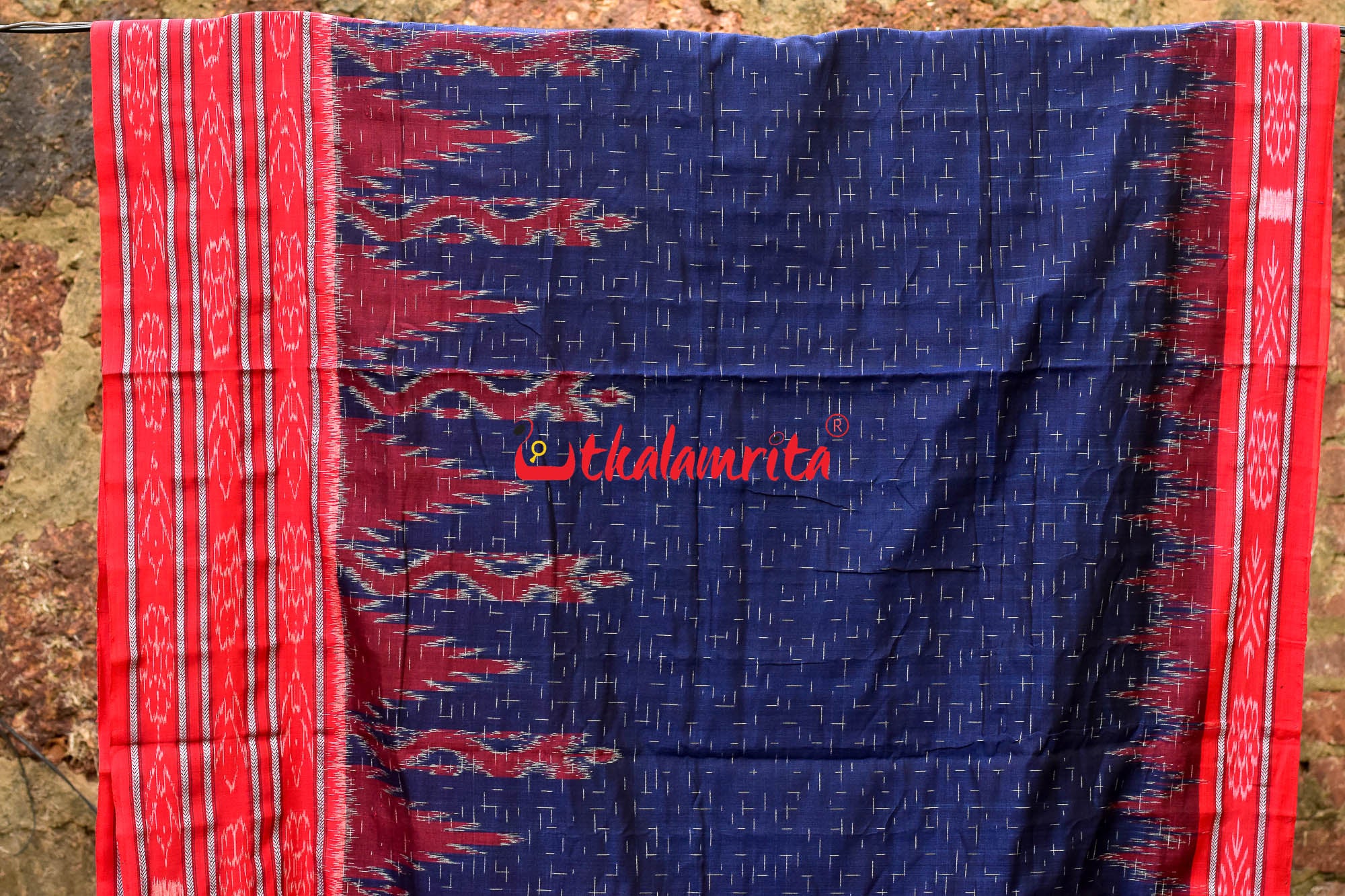 Blue Red Daali Scot Khandua Cotton Saree