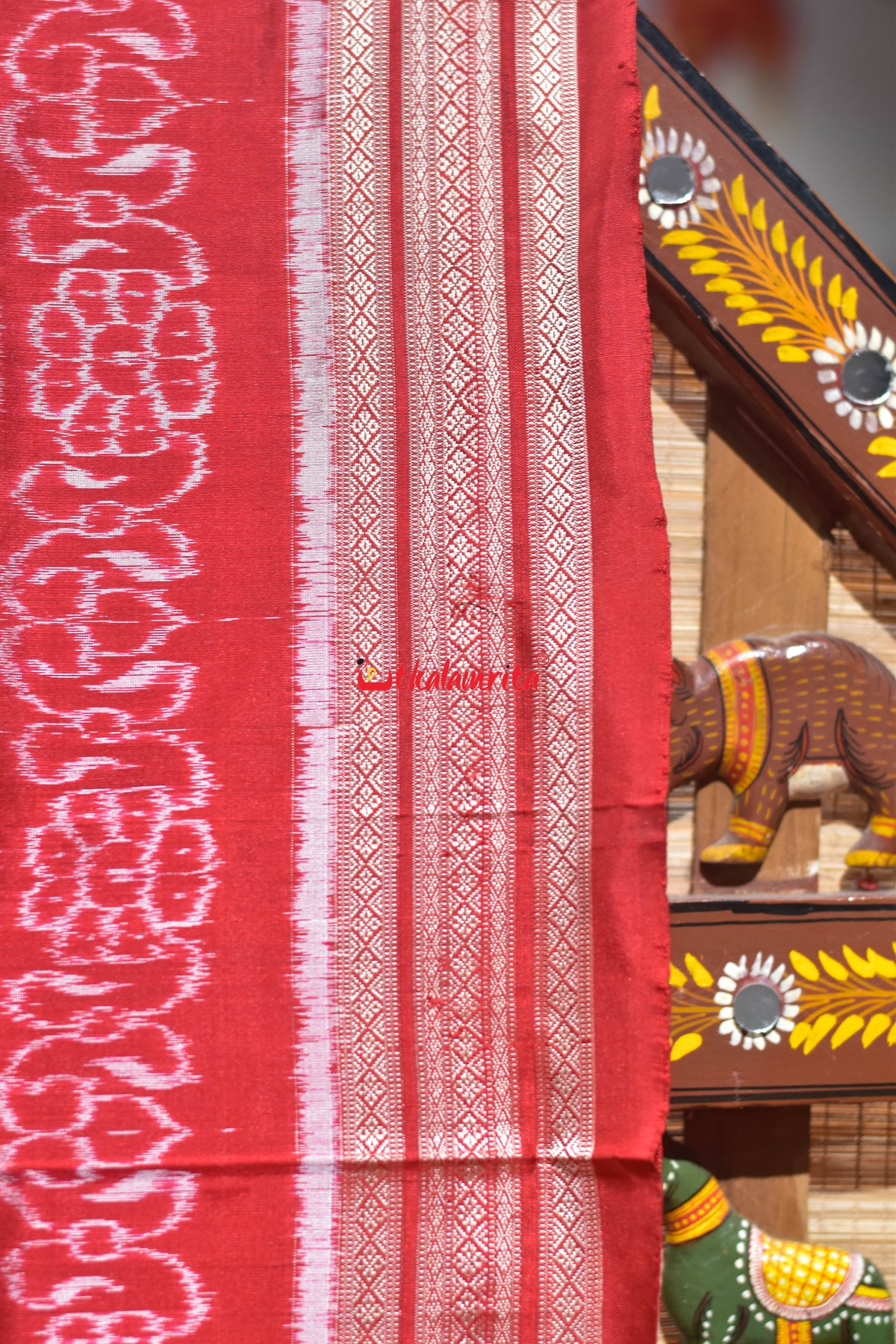 Padma Lakhmi Pada Red Sambalpuri Silk Saree