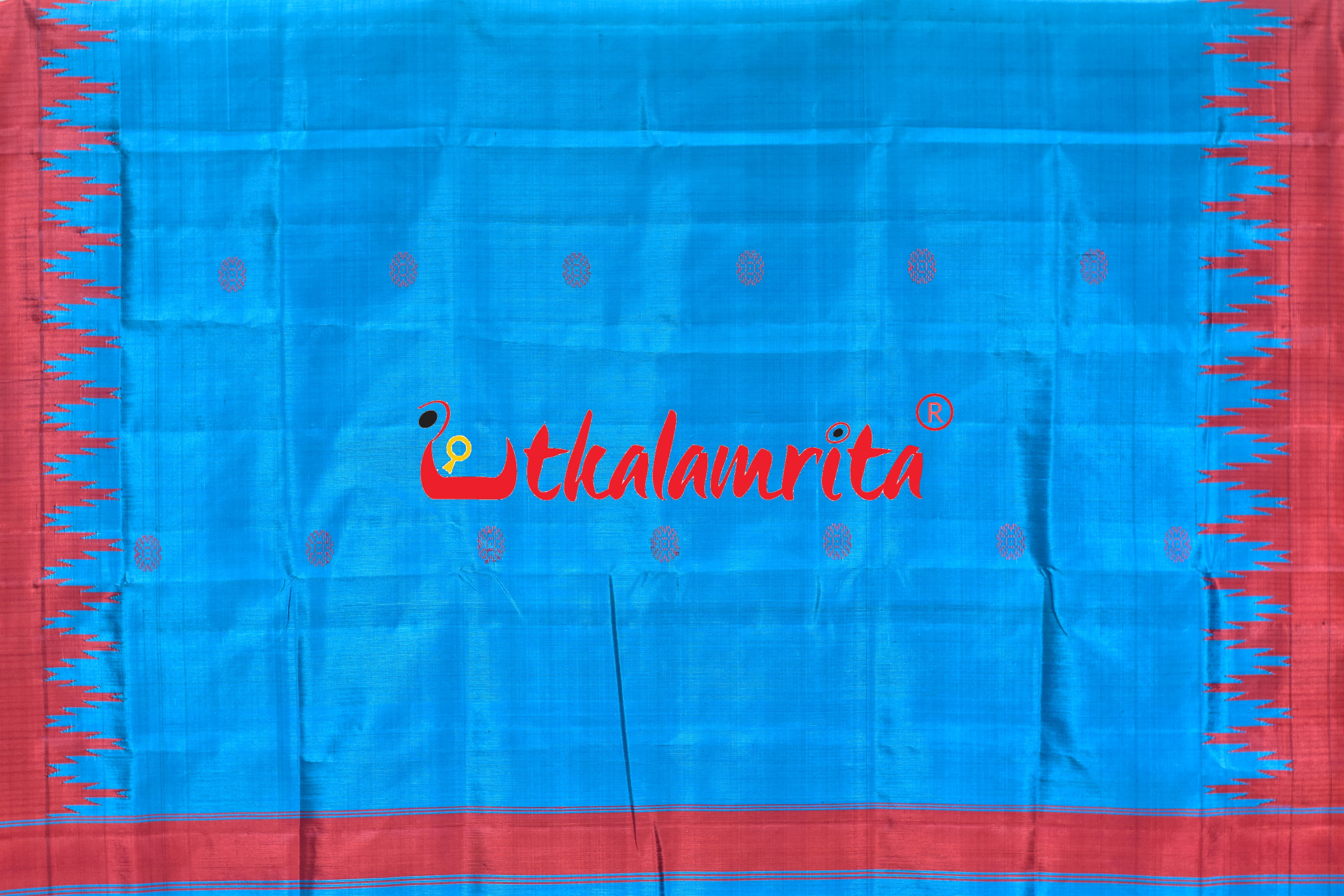 Blue Traditional Kalasa Padma Double Anchal Berhampuri Silk Saree