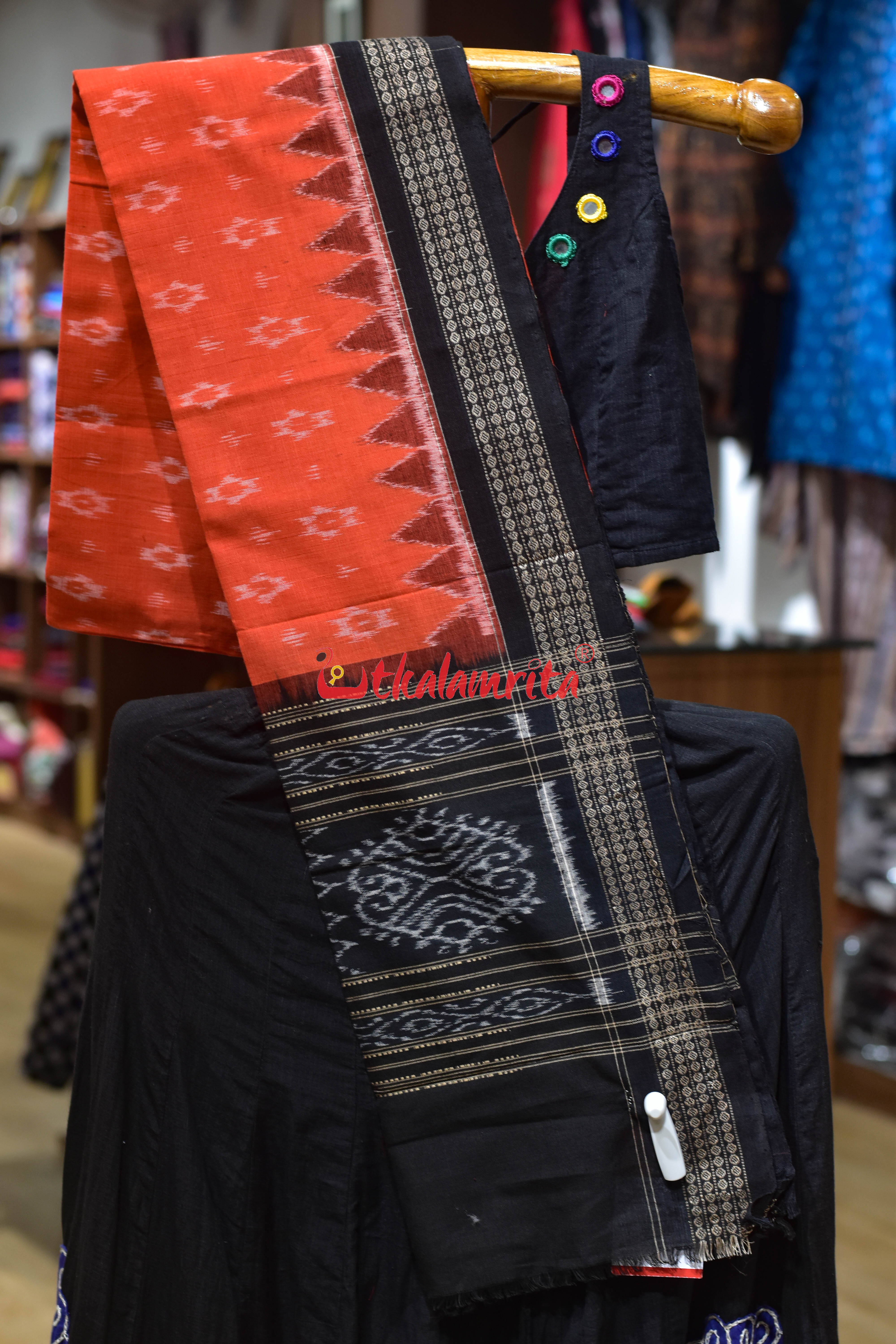Orange with Black Body Bandha Cotton (Dupatta)