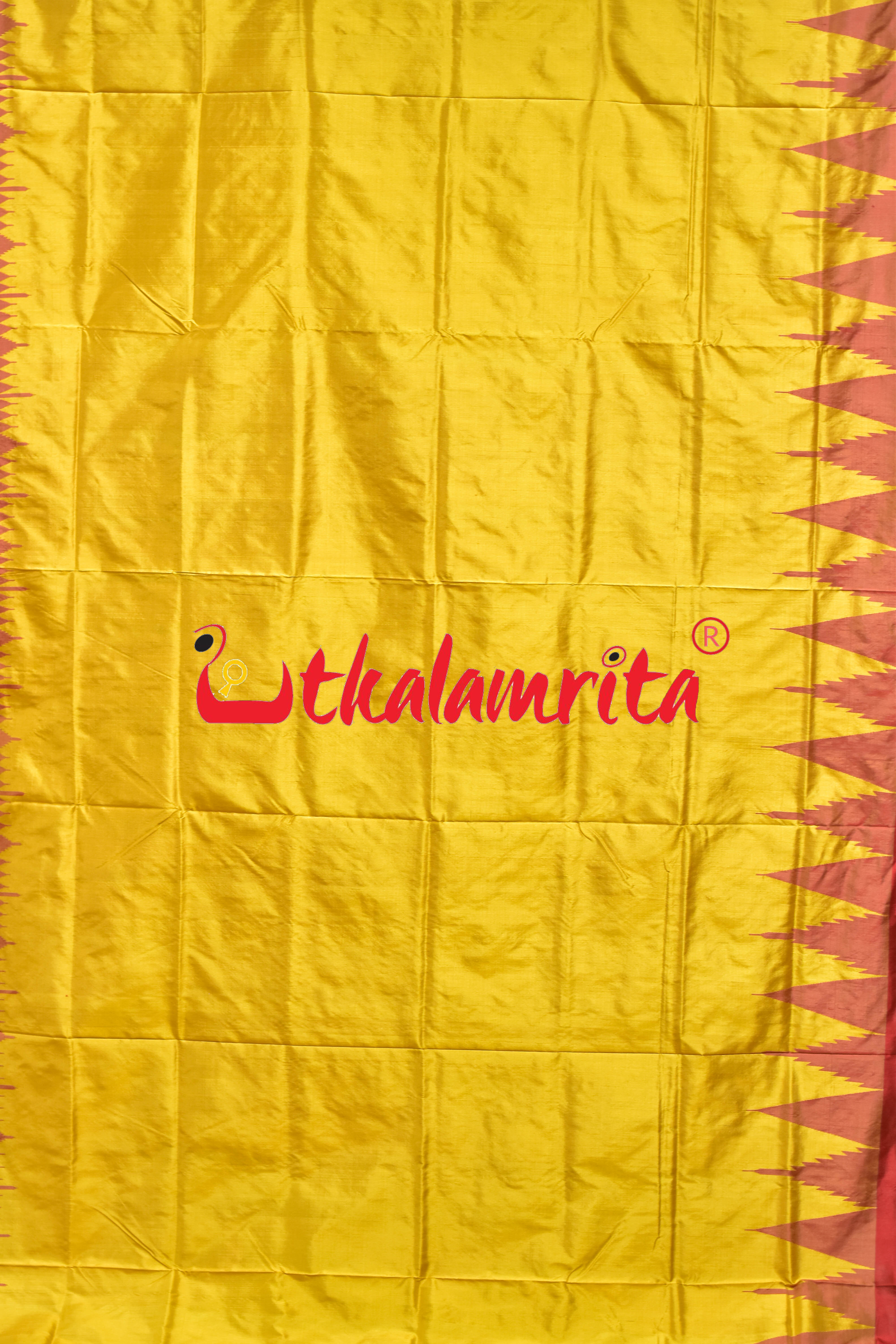 Mustard Red Hata Kumbha Sambalpuri Silk Saree