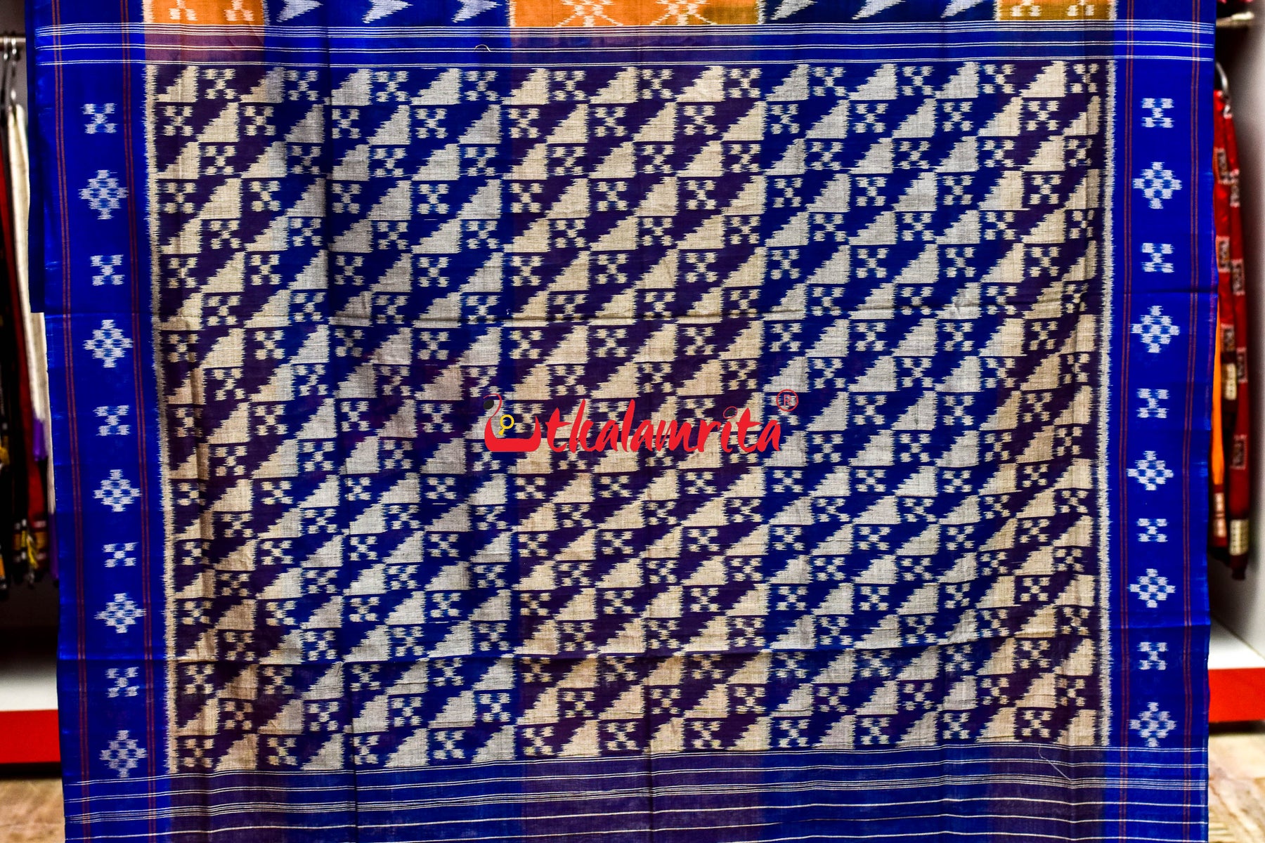 5D Brown Blue Teera Khandua Cotton Saree