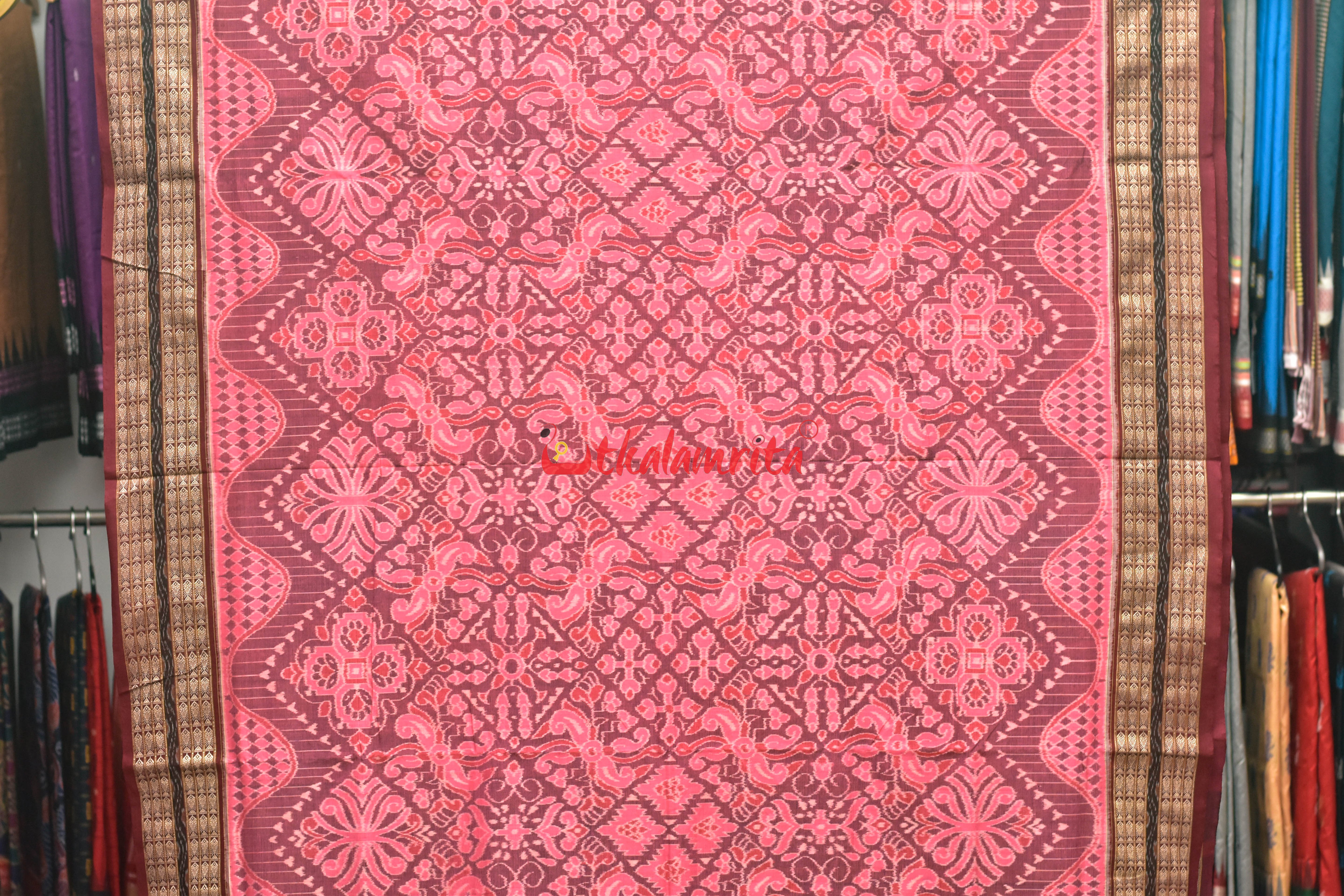 Pink Flowers Body Bandha Sambalpuri Cotton Saree