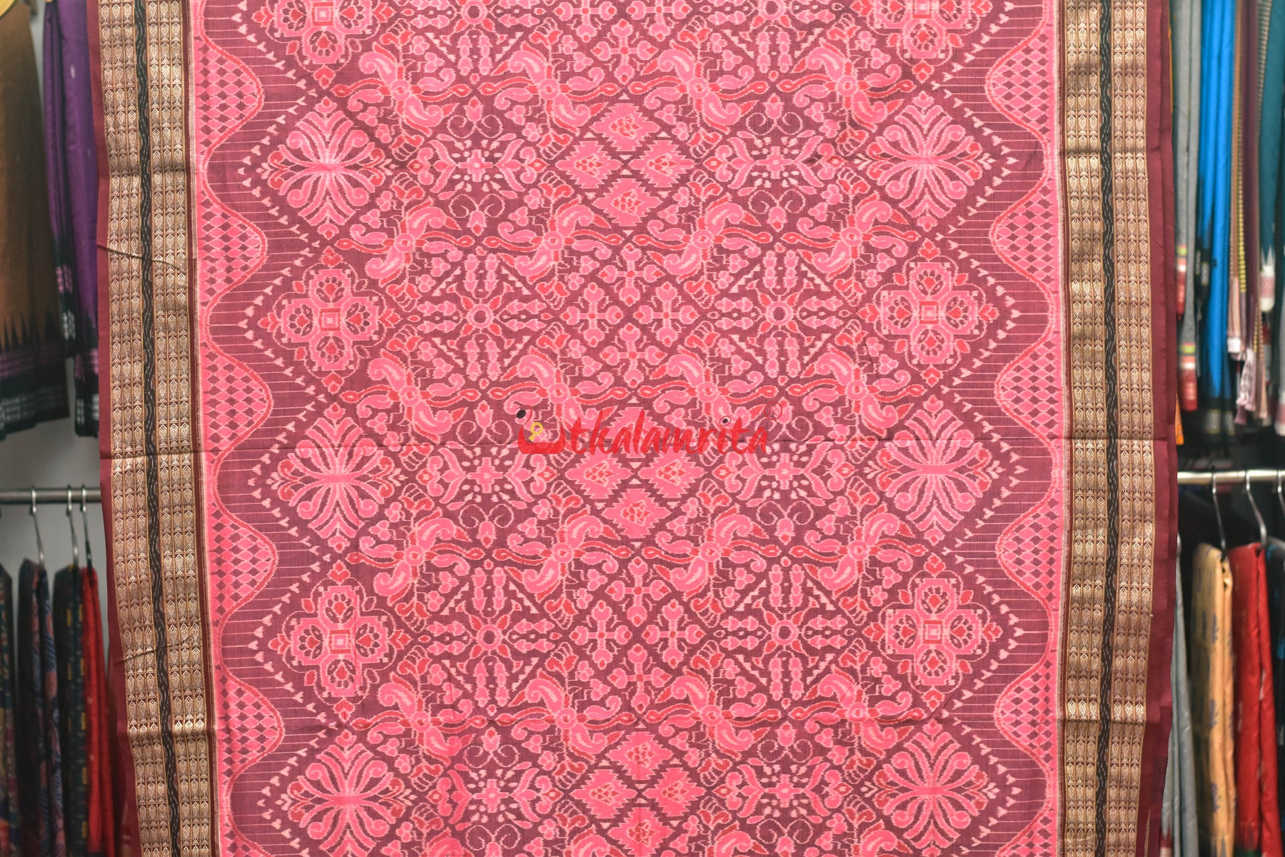 Pink Flowers Body Bandha Sambalpuri Cotton Saree