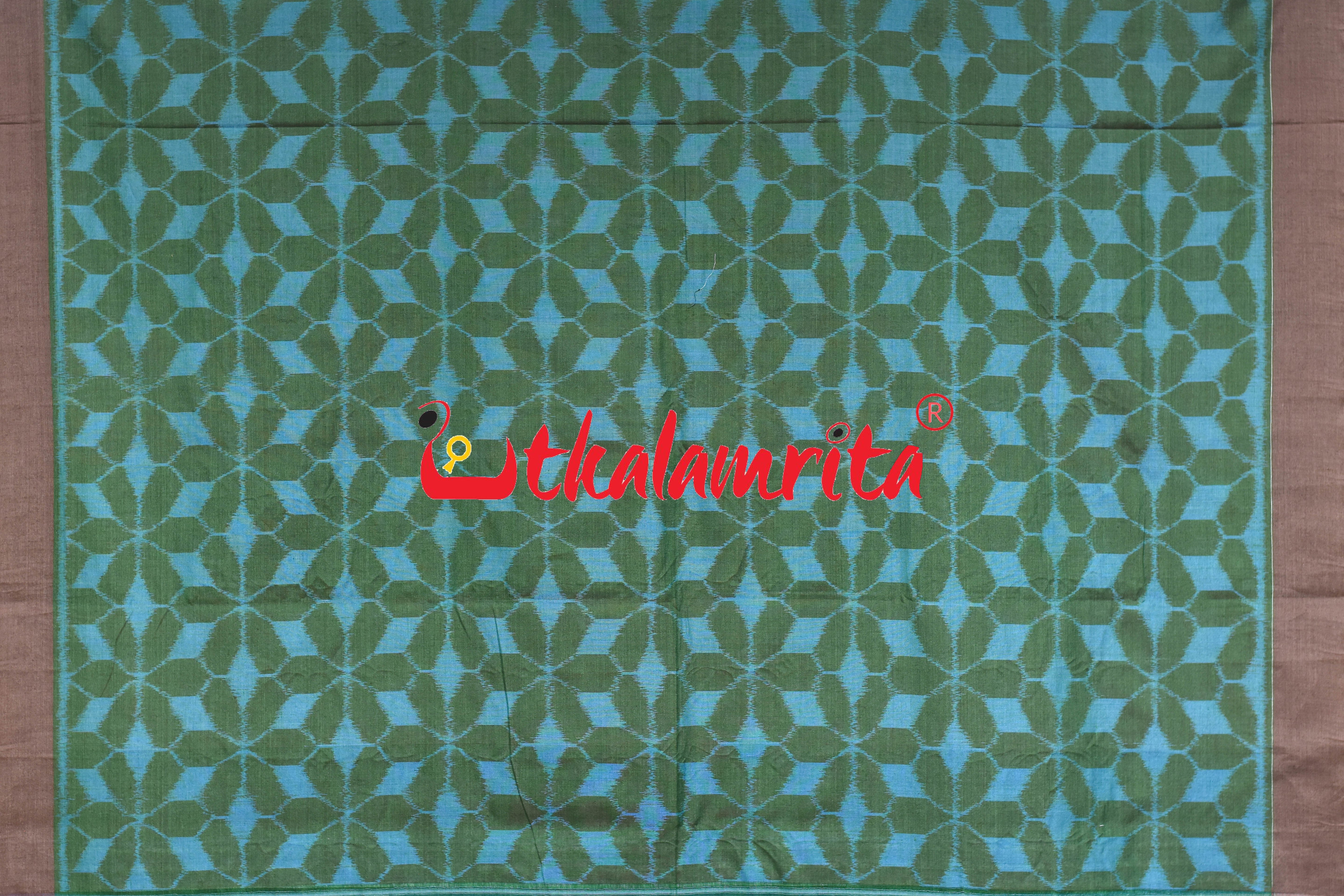 Hexagon Flower Green Blue Khandua Cotton Saree
