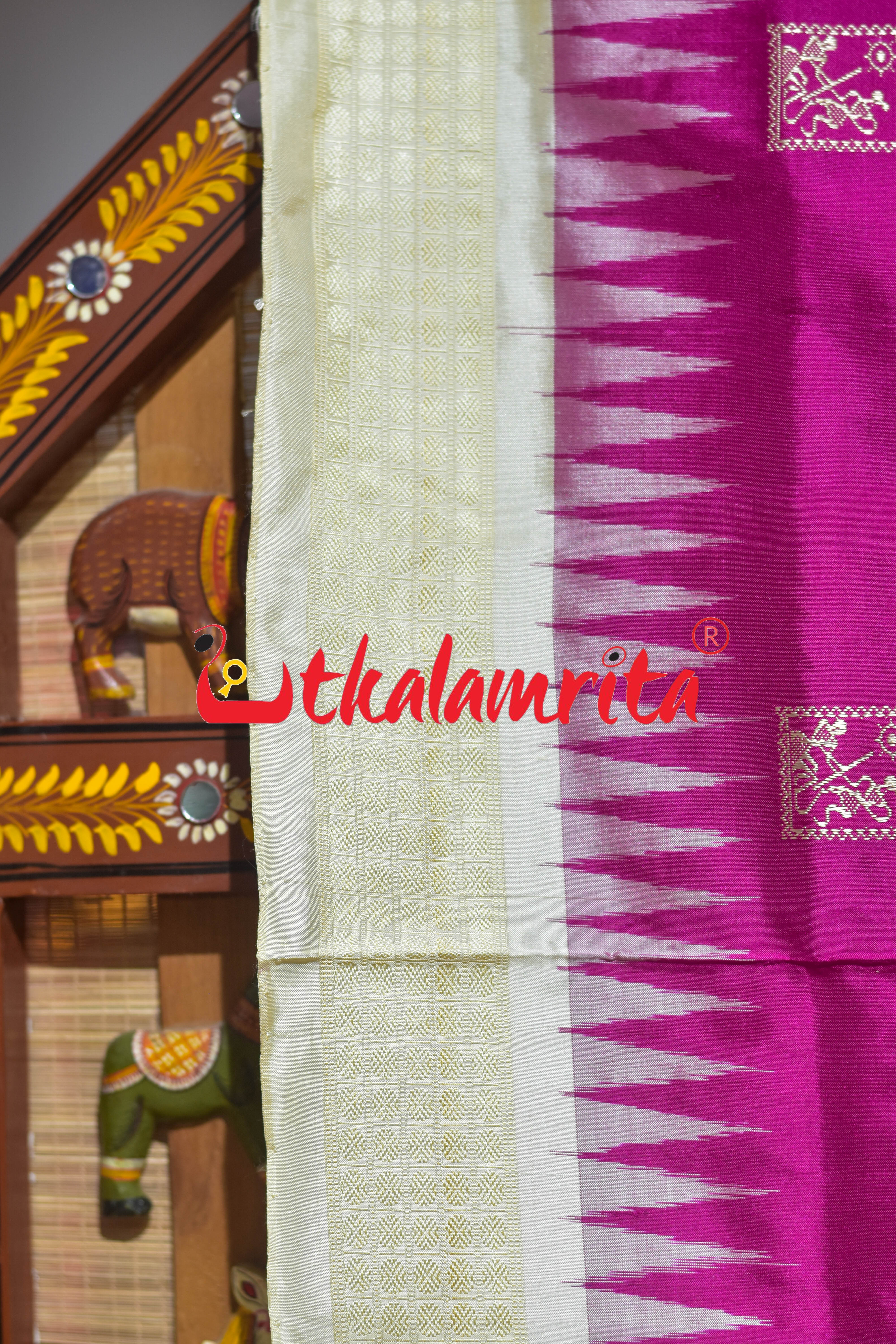 Rani Pink Off White Tribal Bomkai Silk Saree