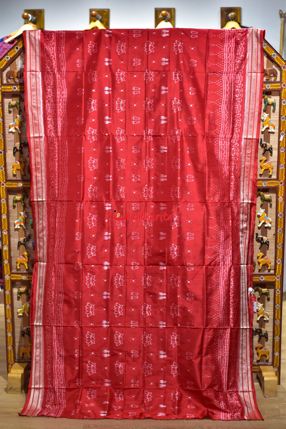 Padma Lakhmi Pada Red Sambalpuri Silk Saree