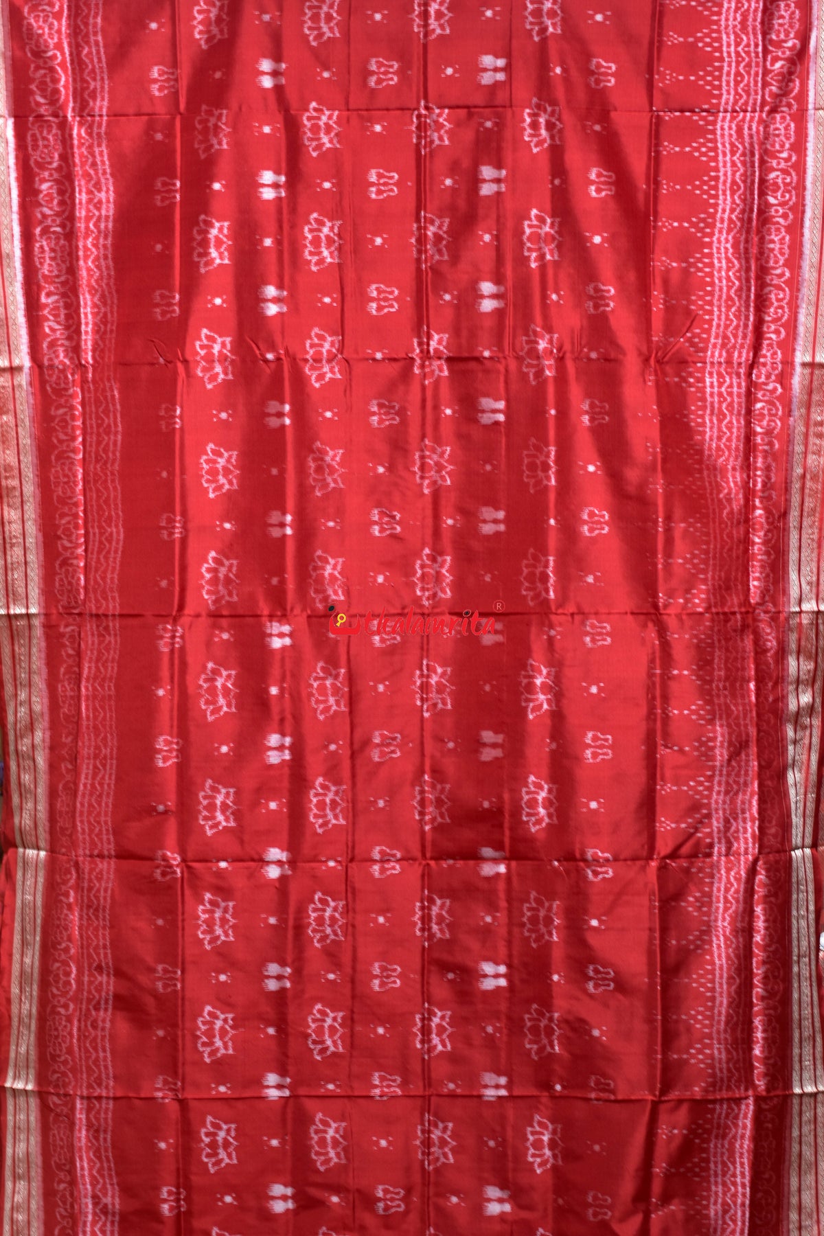 Padma Lakhmi Pada Red Sambalpuri Silk Saree