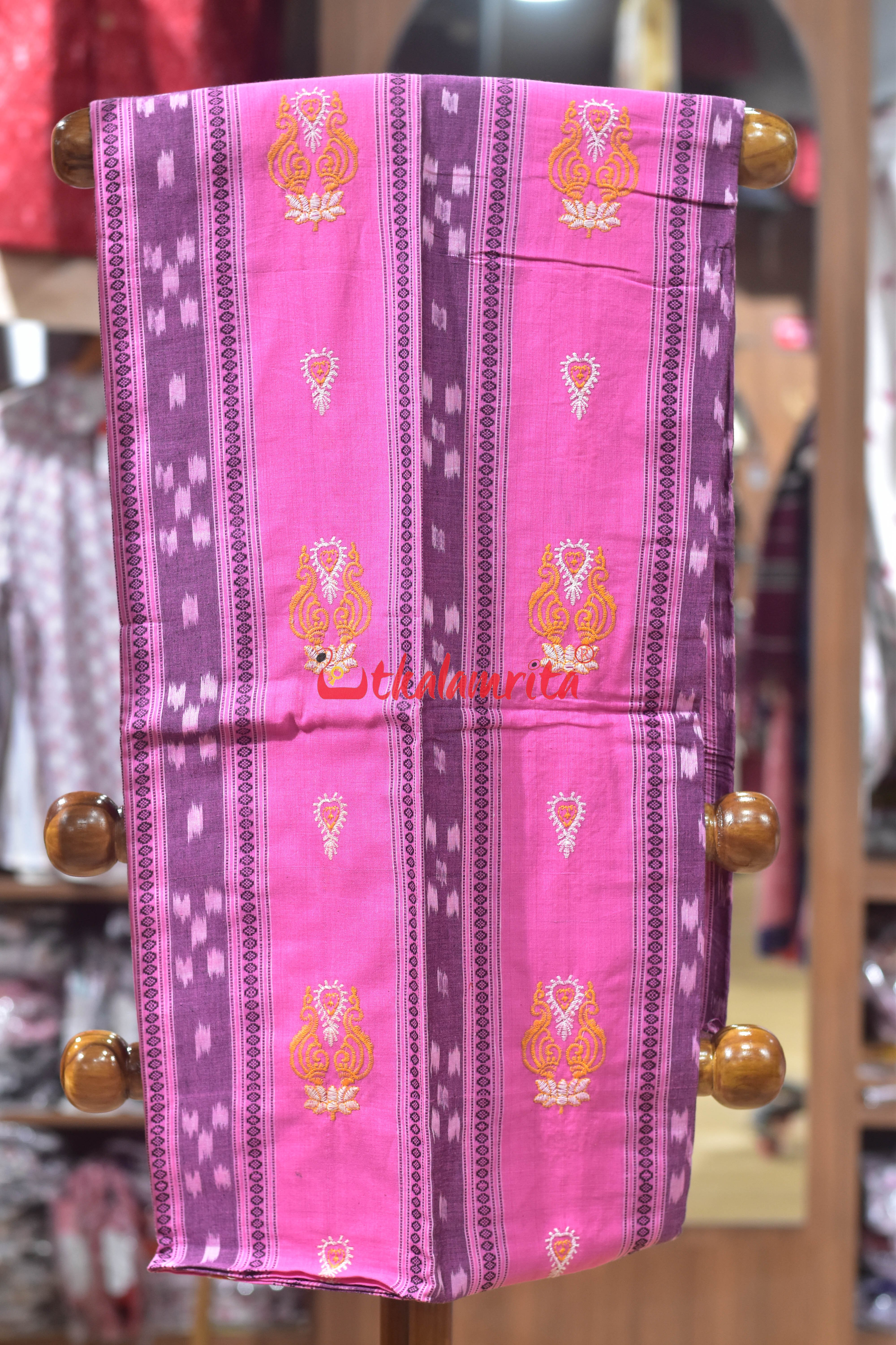 Pink Yellow Flower Bomkai Cotton Dress Set