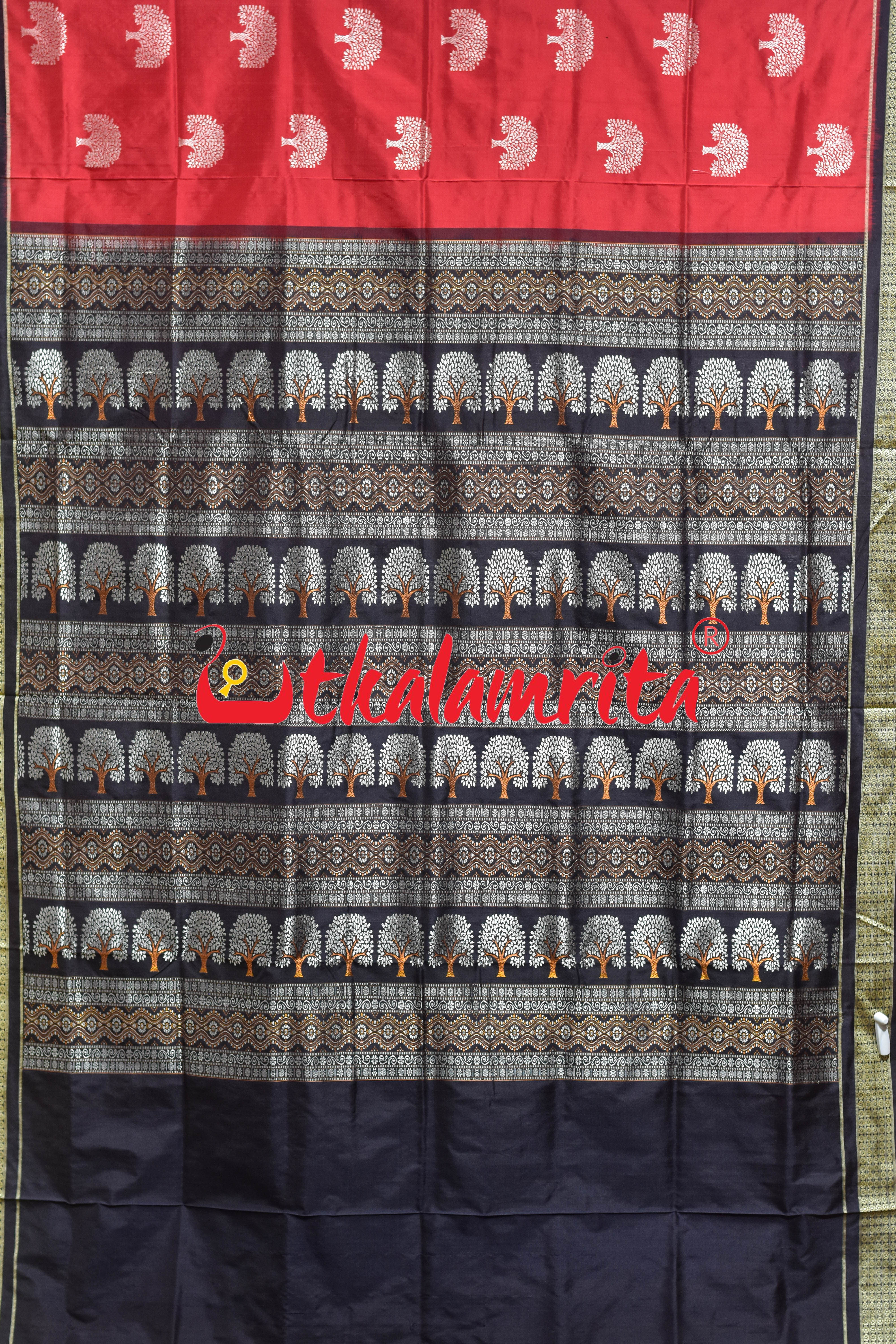 Red Black Gacha Design Bomkai Silk Saree