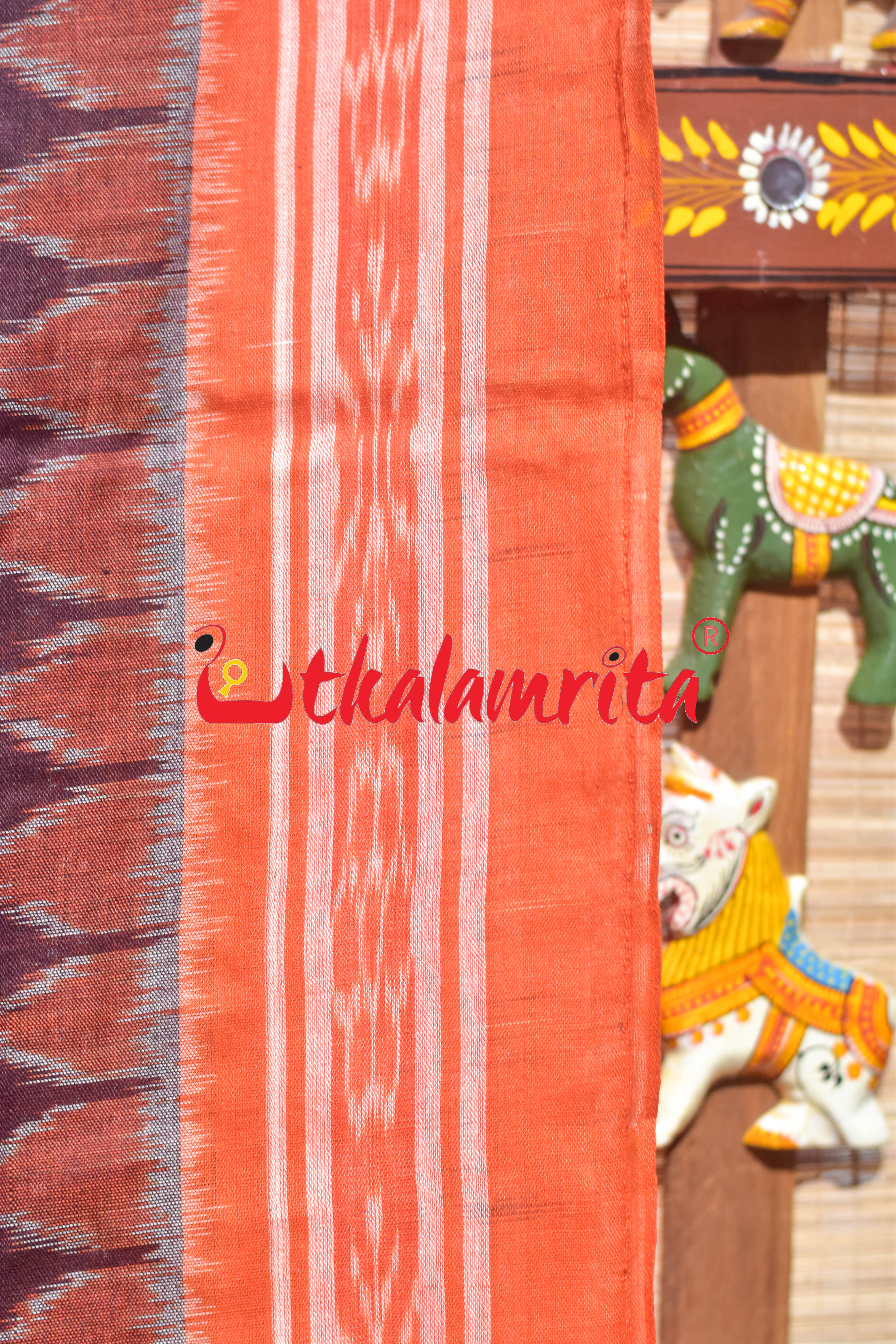 Maroon Labanga Bandha Orange Border Khandua Cotton Saree