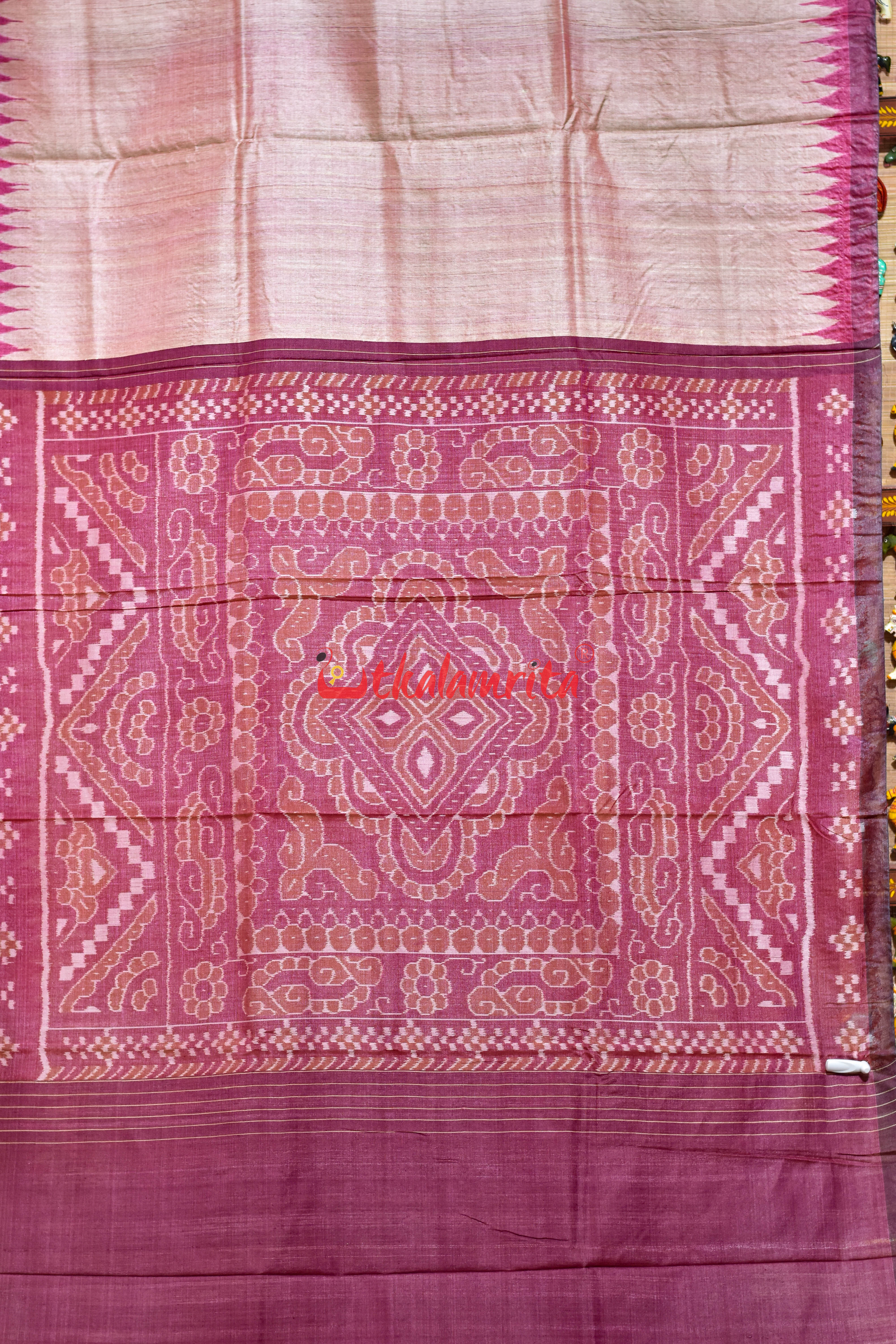 Peach with Berry Maroon Gopalpur Tussar Silk Saree