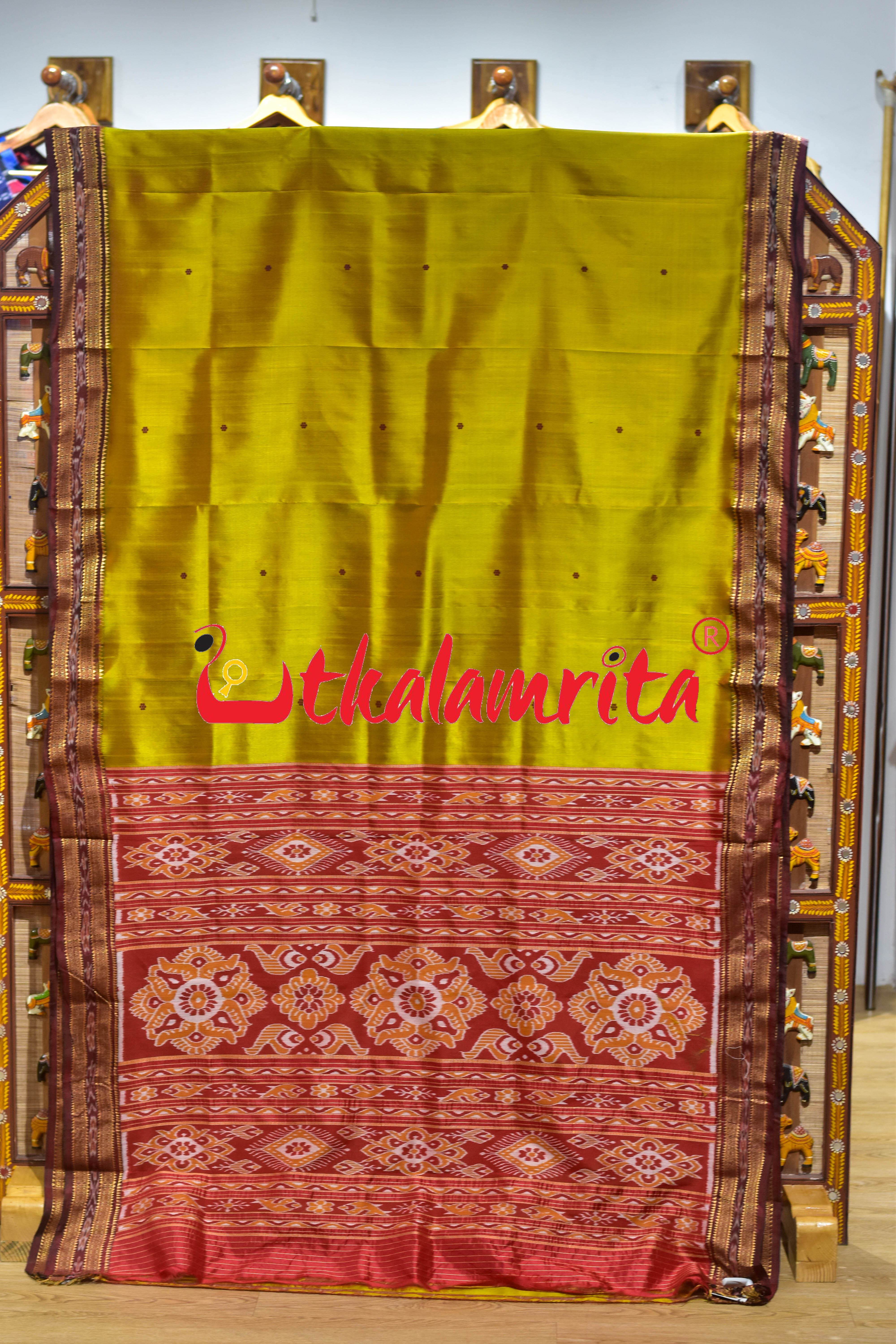 Baala Buti Golden Maroon Khandua Silk Saree