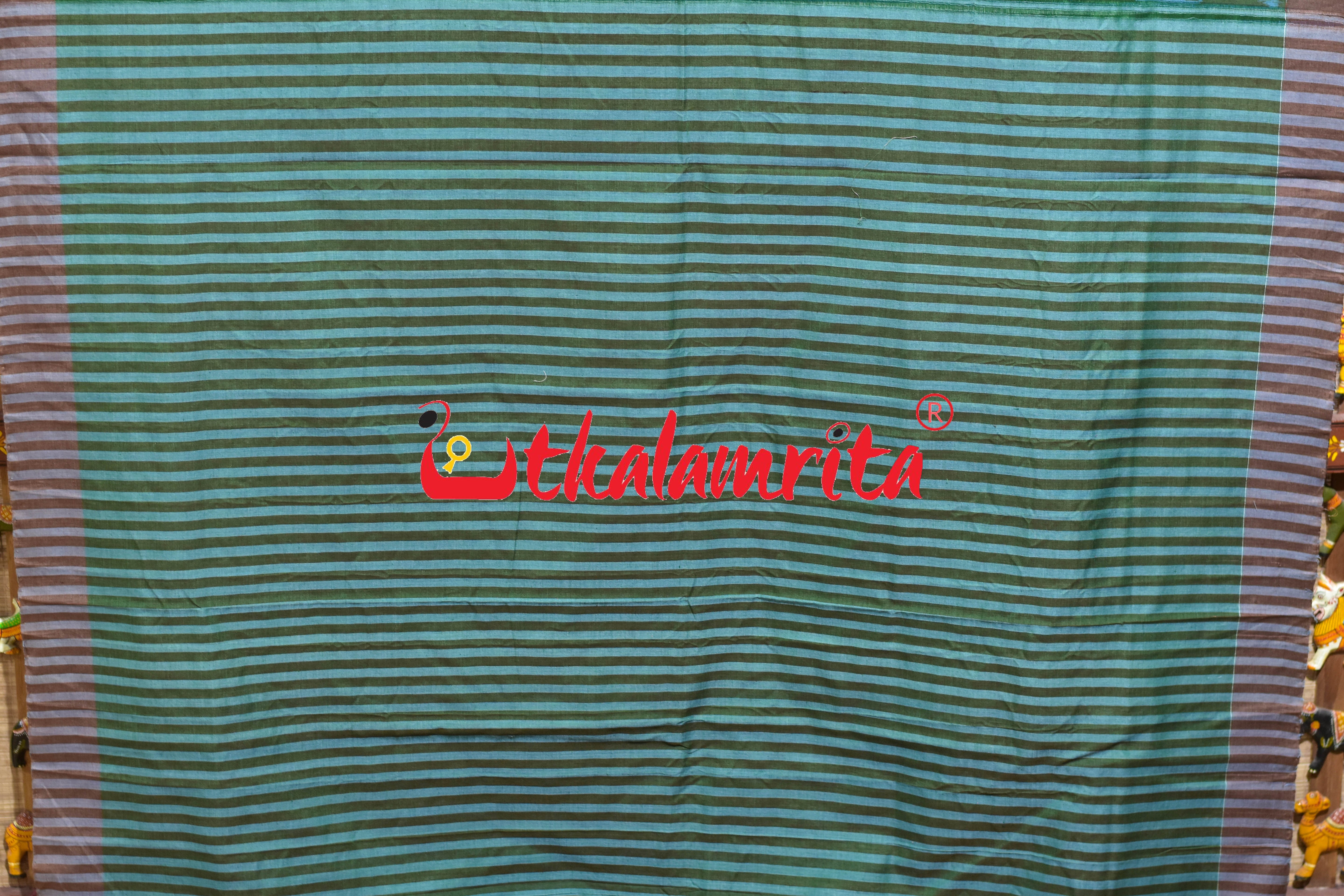 Hexagon Flower Green Blue Khandua Cotton Saree