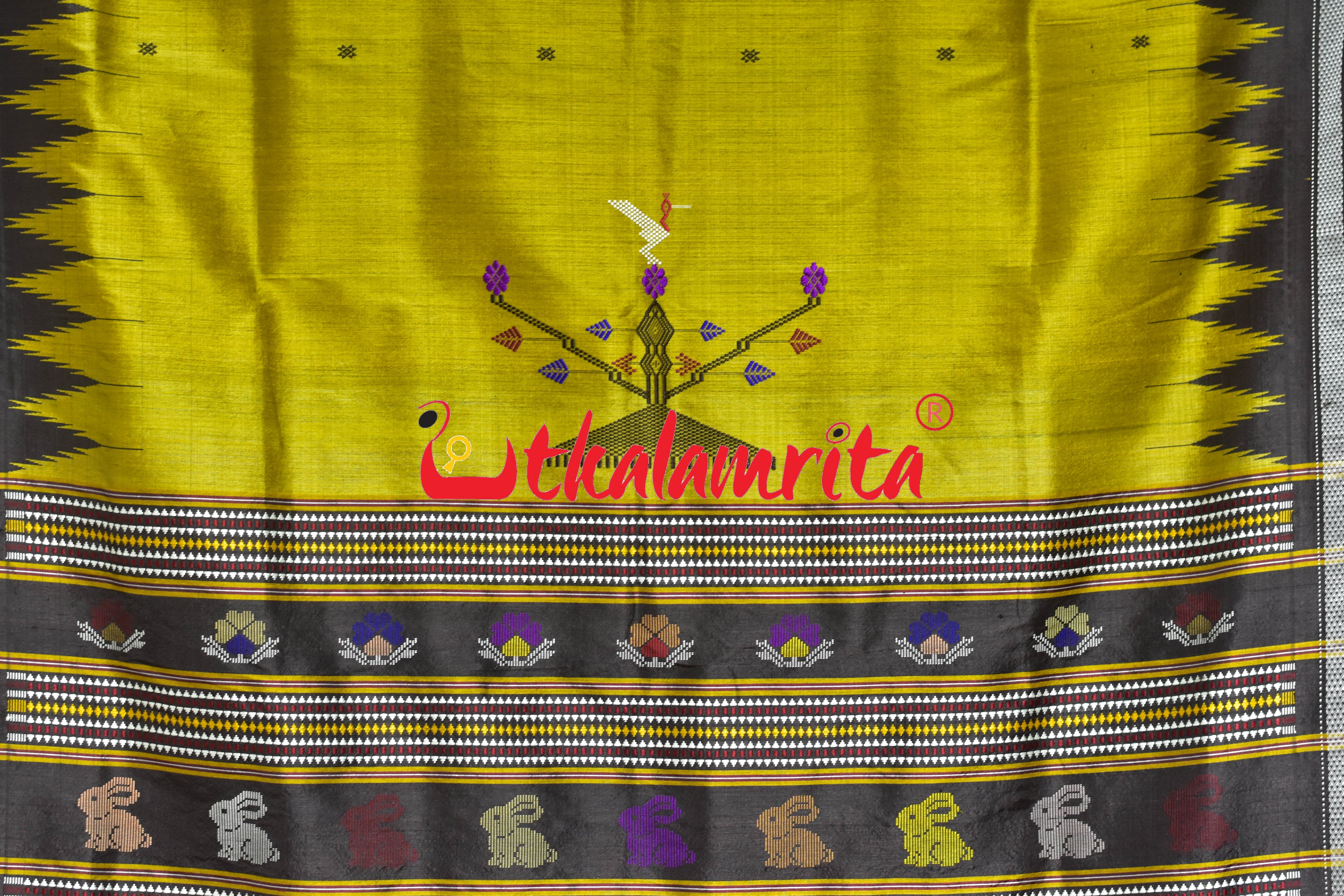 Natural Haladi with Black Border Berhampuri Silk Saree