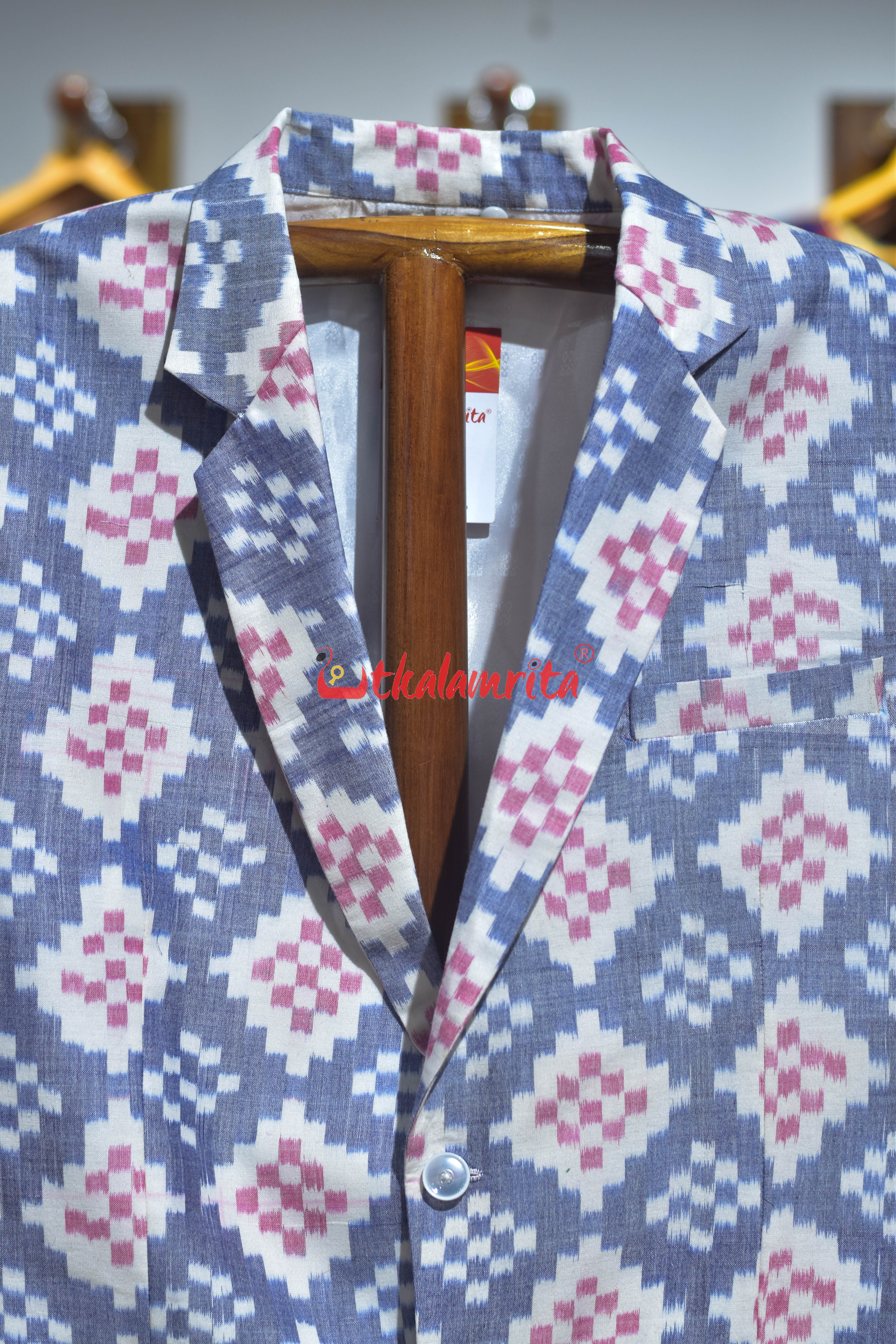 White Blue Plain Pasapali (Men's Blazer)