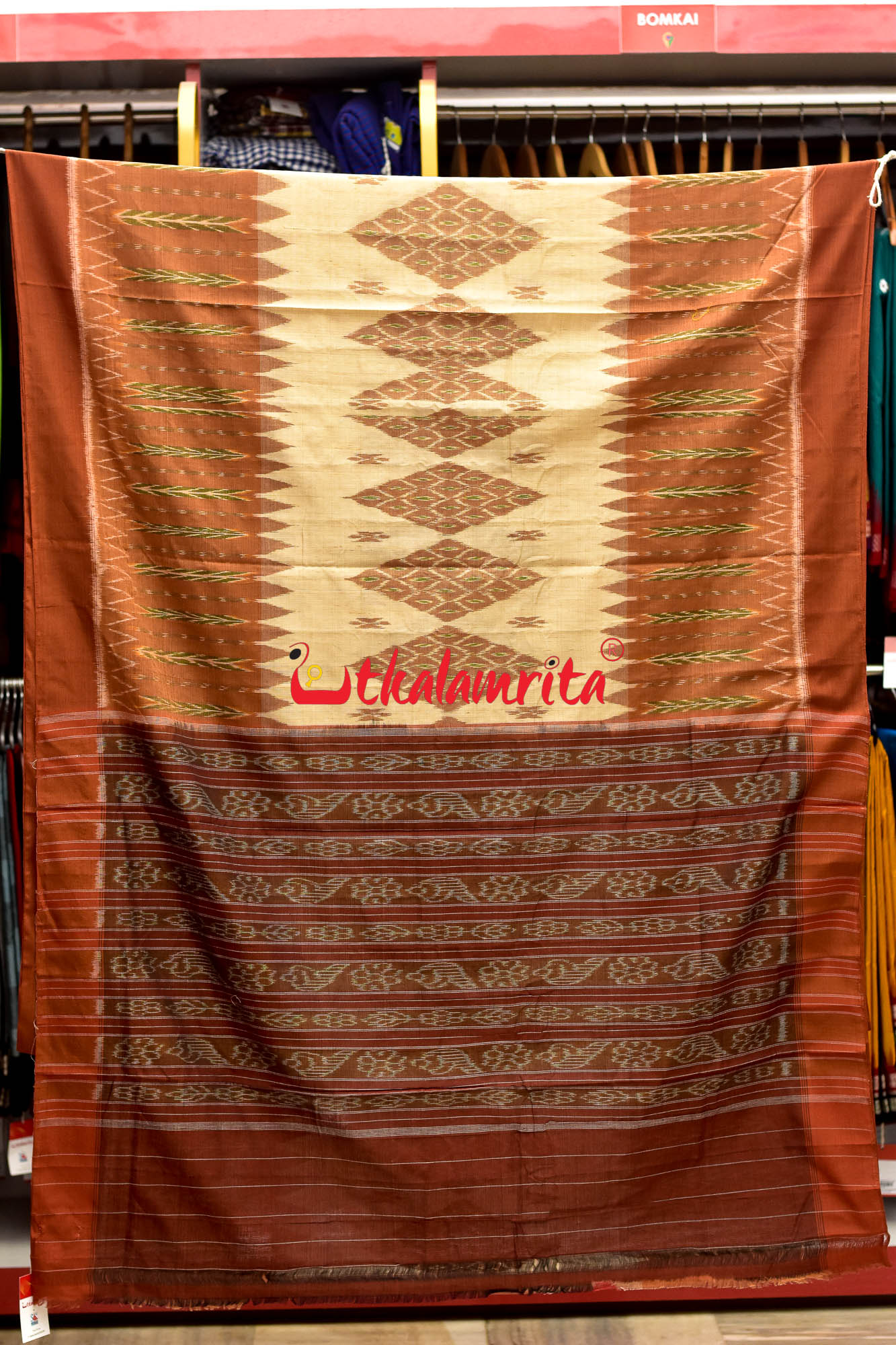 Rust Chandan Dhanpatri Khandua Cotton Saree