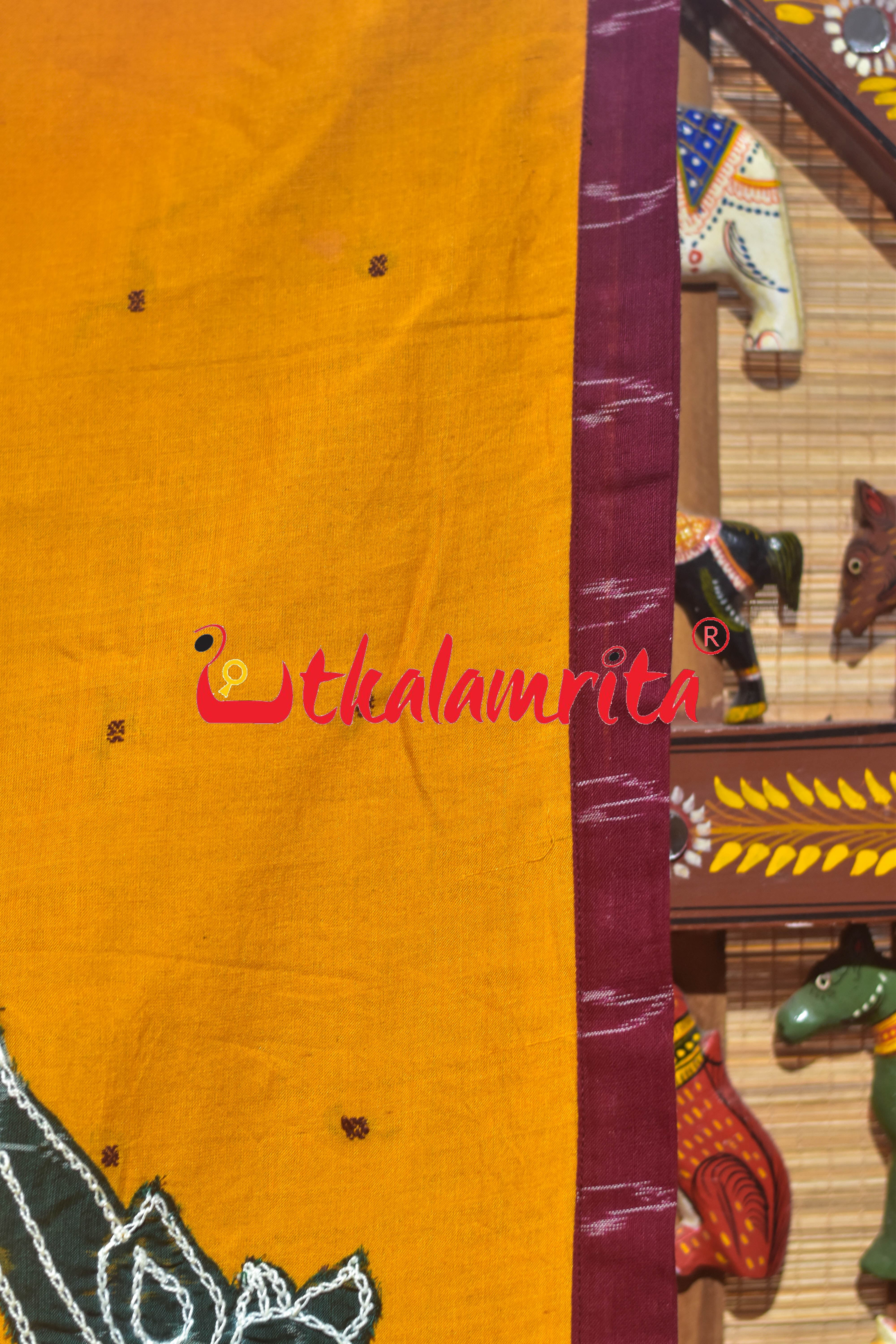 Mustard with Maroon Buti Parrot Designer Cotton Saree